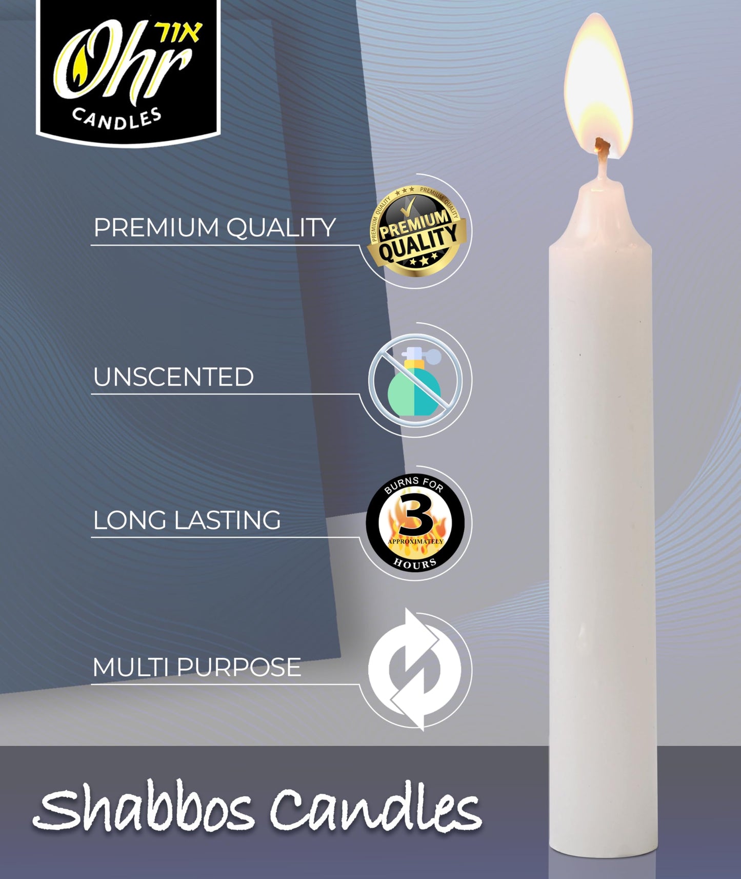 Ohr Candles Shabbat Candles - Traditional Shabbos Candles - 3 Hr. - 72 Ct.