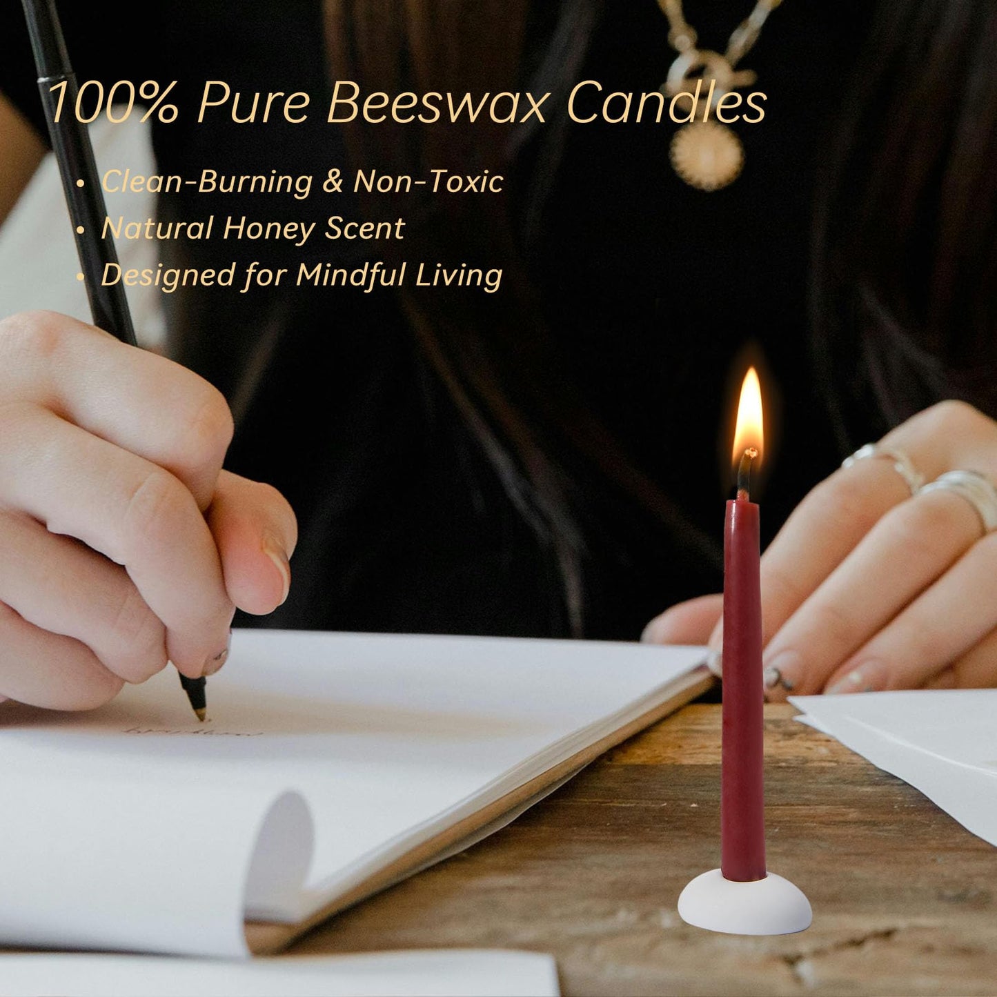 20 Minute 100% Pure Beeswax Candles, Mini Mindful Meditation Taper Candles, Smokeless & Dripless with Holder for Yoga, Prayer, Relaxation (Red,60 Pack)