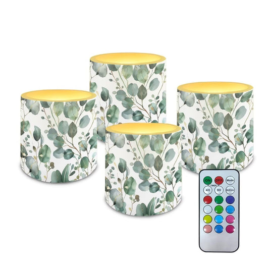 NETILGEN Green Leaves Flameless Candles with Remote Control and Timer Pack of 4 Color Changing Battery Operated LED Pillar Candles for Home Decor