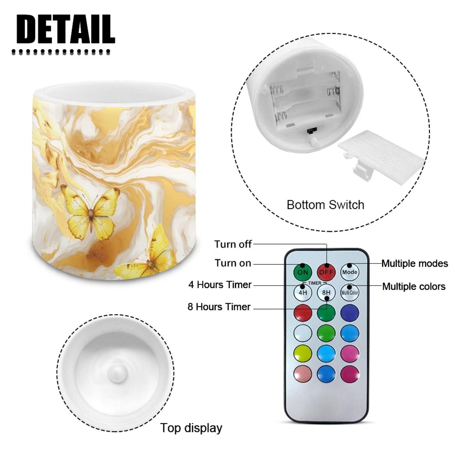 Cozeyat Gold Swirl Marble LED Candles Set of 4 Battery Powered Flameless with Remote Timer Flickering Flame Waterproof for Home Patio Beach Table