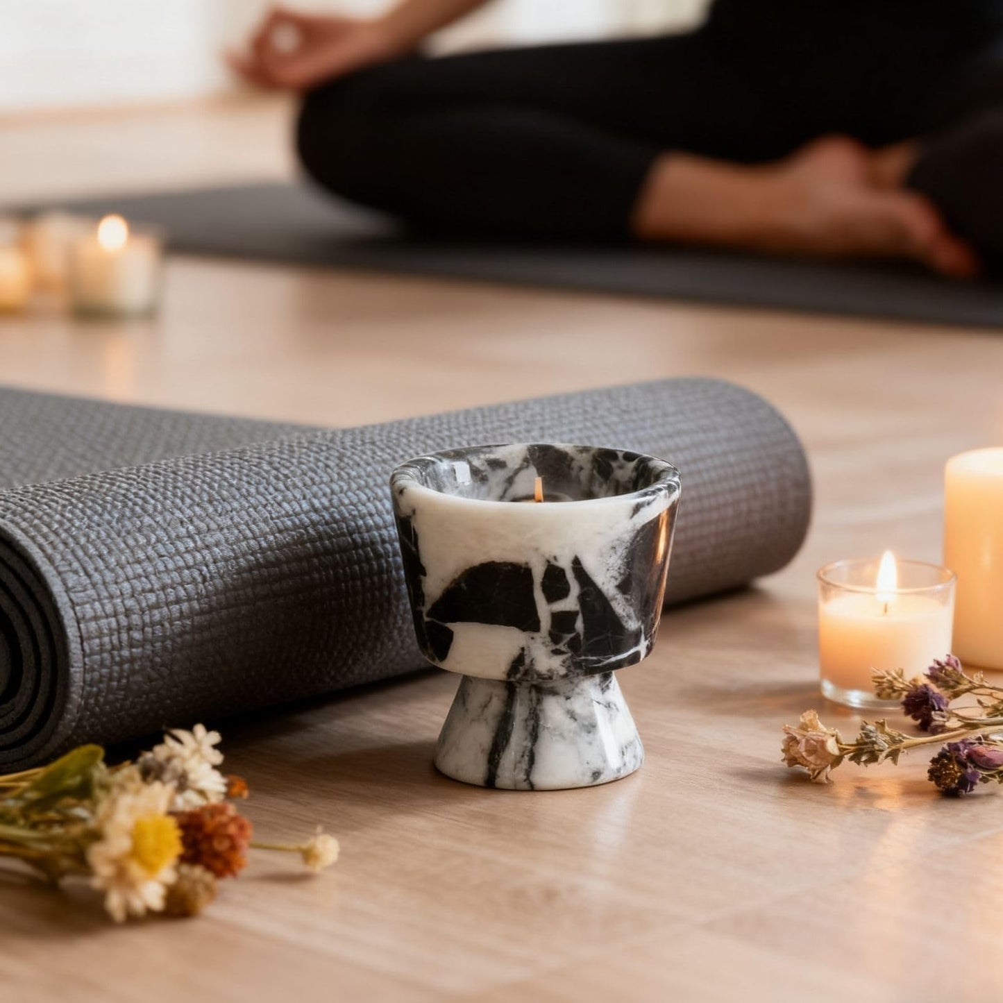 Marble Candle Holder 3’’ Black-White Scented Container Reusable for Home Decor, Meditation, Party or Dining Table Centerpiece