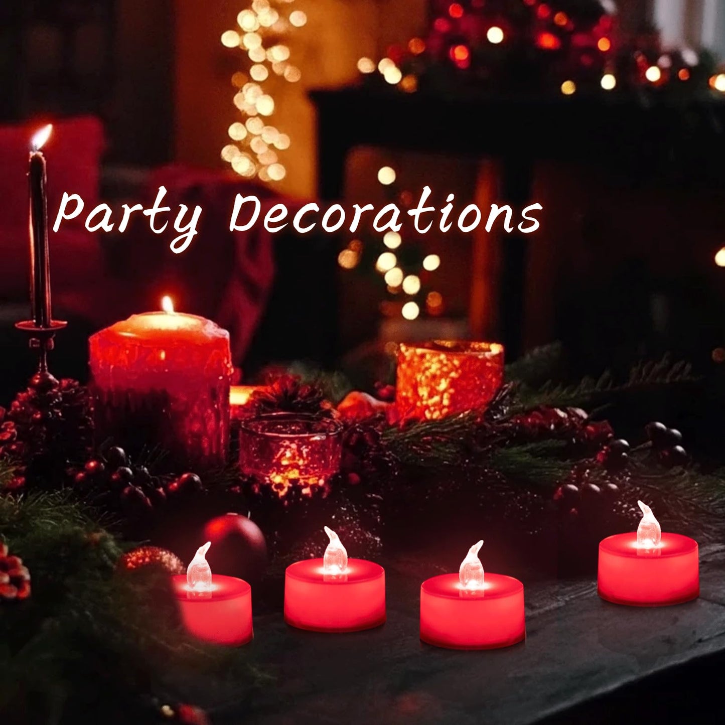 LANKER 24 Pack LED Tea Lights Candles, Flickering Red Flameless Tealights, Long Lasting Battery Operated Fake Candles, Decoration for Wedding, Halloween and Christmas (Red - 24pcs)