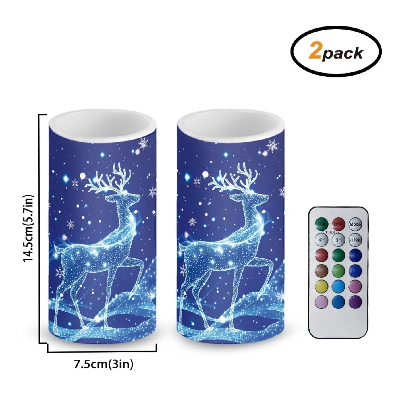 Luarisgur Christmas Bedroom Decor LED Candles with Remote Deer Patterns Flameless Pillar Candles Battery Operated with 18-Key Remote Timer for Home Indoor Room Decor Xmas Table Decorations