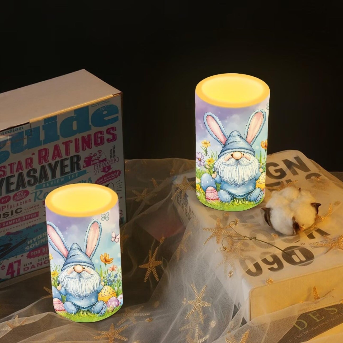 Luarisgur Flameless Candles LED Easter Gomes Stars Decorative Candles Battery Operated Ornage Flickering Candles with 18-Key Remote Timer Pillar for Home Living Room Party Table Decorations