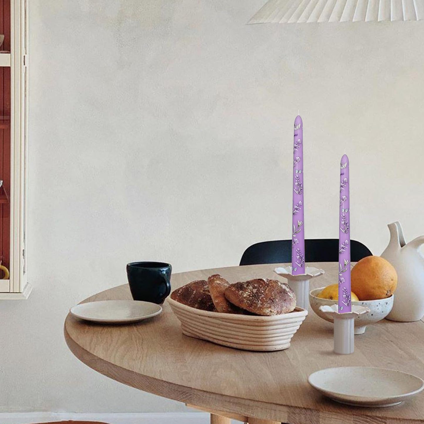 Printed Taper Candle - Baleagcdl Purple with Lavender Floral Long Candlesticks Handmade 10 Inch Drip Candle Sticks for Wedding Dinner Decor Holiday Gifts Set of 2