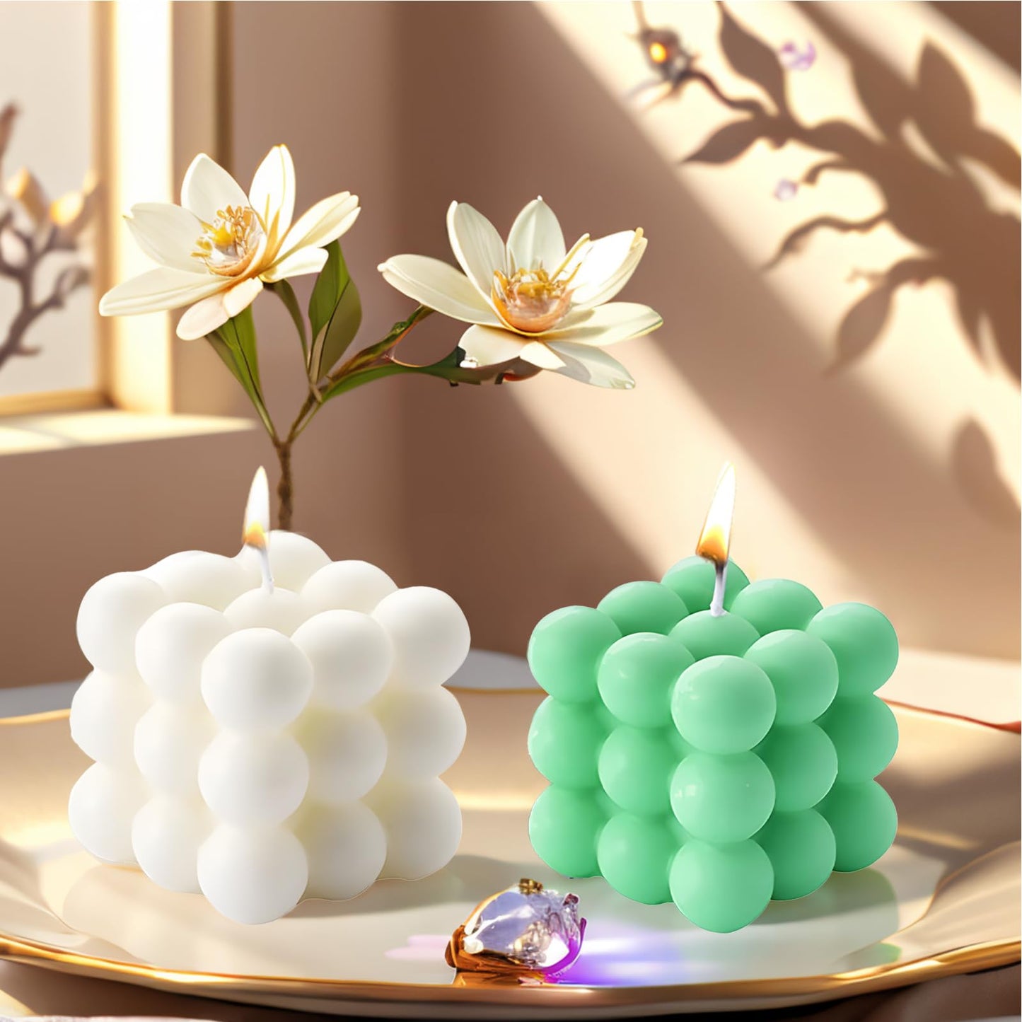 2PCS Bubble Candle, Cube Soy Wax Bubble Candles, Handcrafted Natural Scented Aesthetic Bubble Candle Set for Home Bedroom Decor, Birthday Mothers Day Gifts