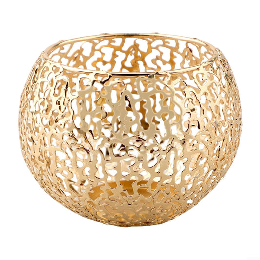 Gold Metal Candle Holders, Vintage Hollow-Out Design for Votive Tealight or Small Pillar Candles, Desktop Decoration Home & Office Décor(Gold)