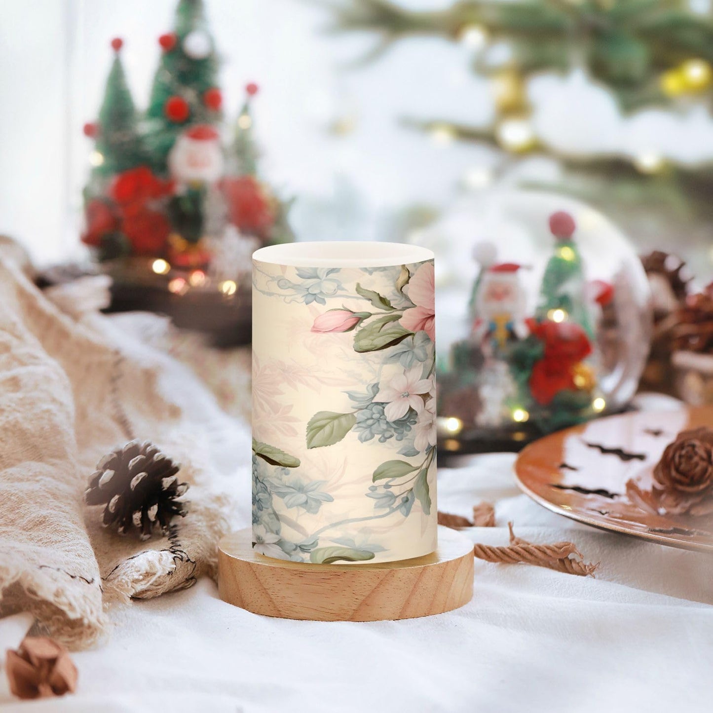 ALAZA Pink Flowers Flora Flickering Flameless Candles Battery Operated with Remote Timer,Tea Light Candles LED Pillar Votive Candles Set of 2 for Outdoor Indoor Decorations