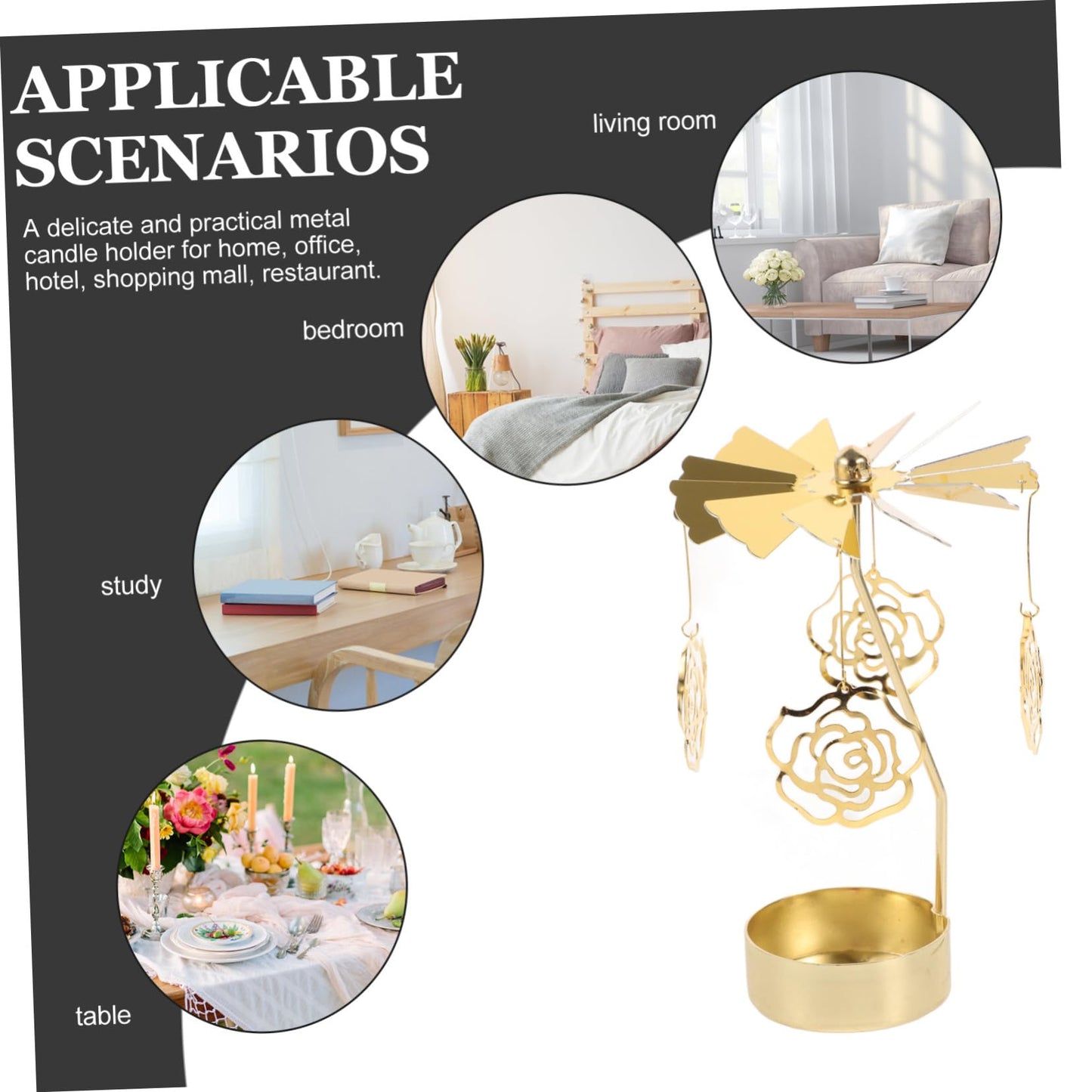 RORPOIR Metal Rotating Carousel Candle Holder Rose Elements Elegant Tealight Stand for Romantic Settings Table Centerpiece for Weddings and Special Occasions