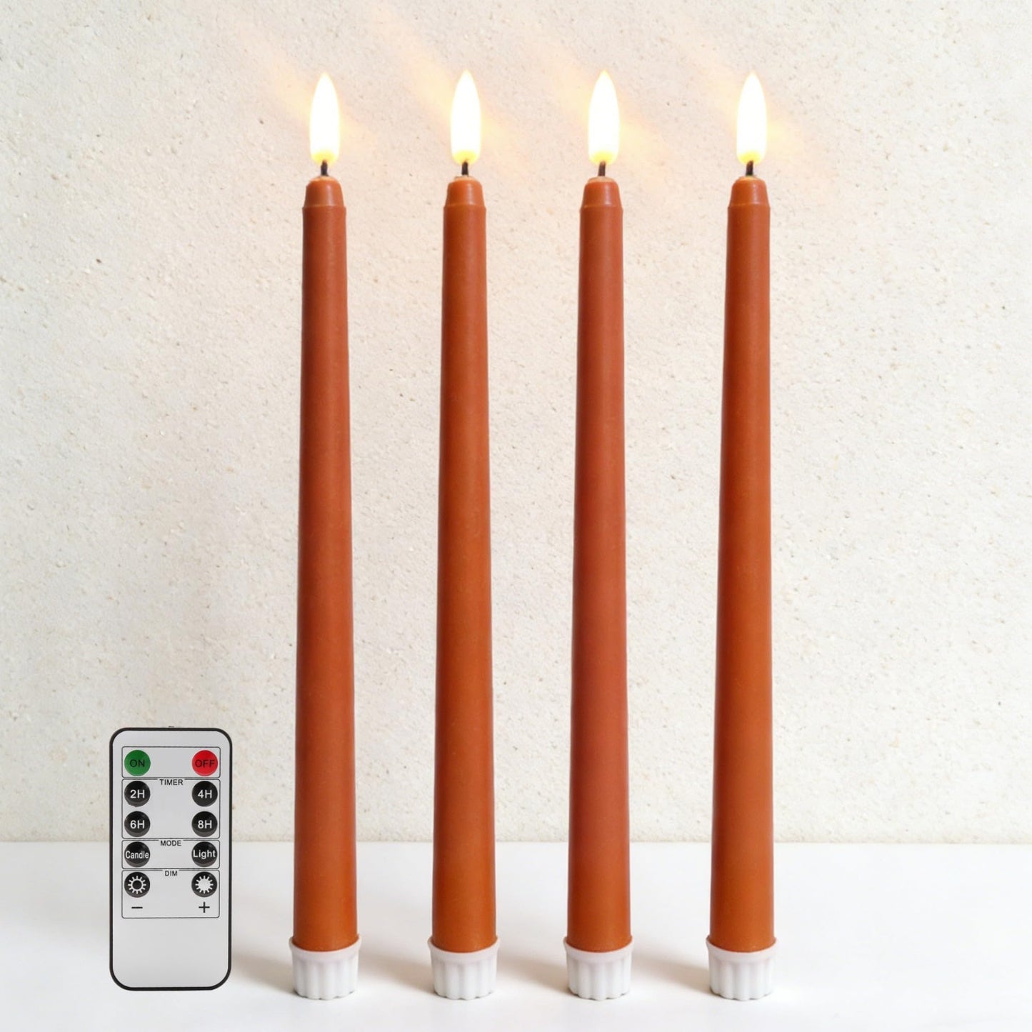 Ni-JASW Orange Flameless Taper Candles with Remote, Flickering Battery Powered Holiday LED Candlesticks Set of 4