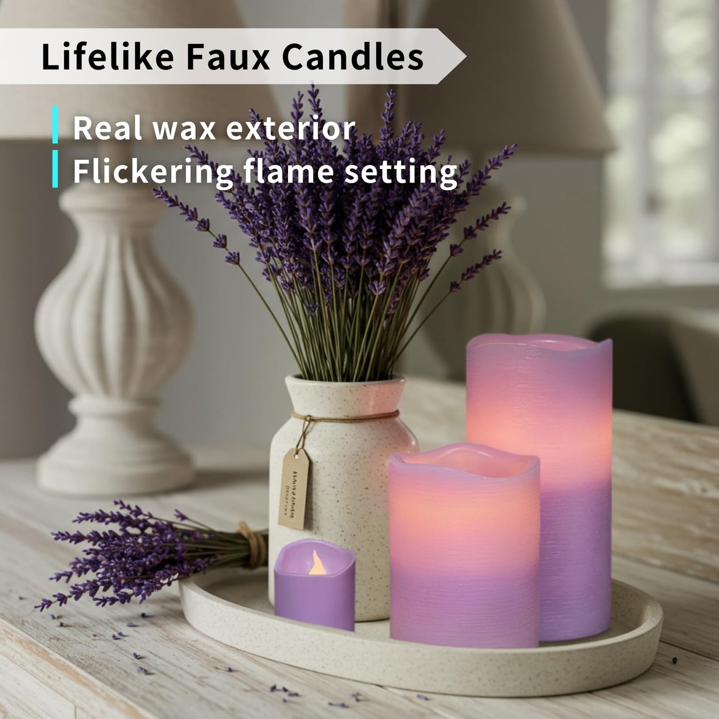 FURORA LIGHTING Purple Flameless Candles - Real Wax, Adjustable Brightness, Remote & Timer - 4 Pillars (3x4, 3x6) and 4 Votives, 8-Pack, Battery Operated