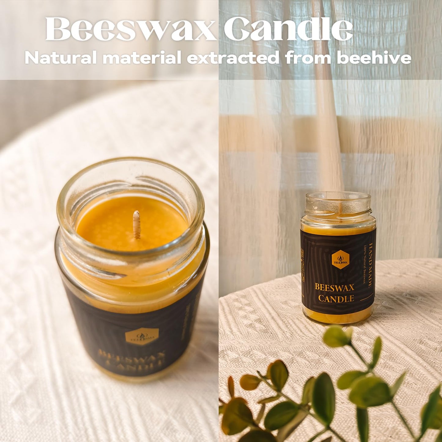 4 Pack Unscented Beeswax Jar Candle, Pure Bees Wax Candles in Glass Container, Natural Organic Candle Smokeless Clean Burn | 4 * 36 Hours Long Burning Time Emergency Candle, Yellow