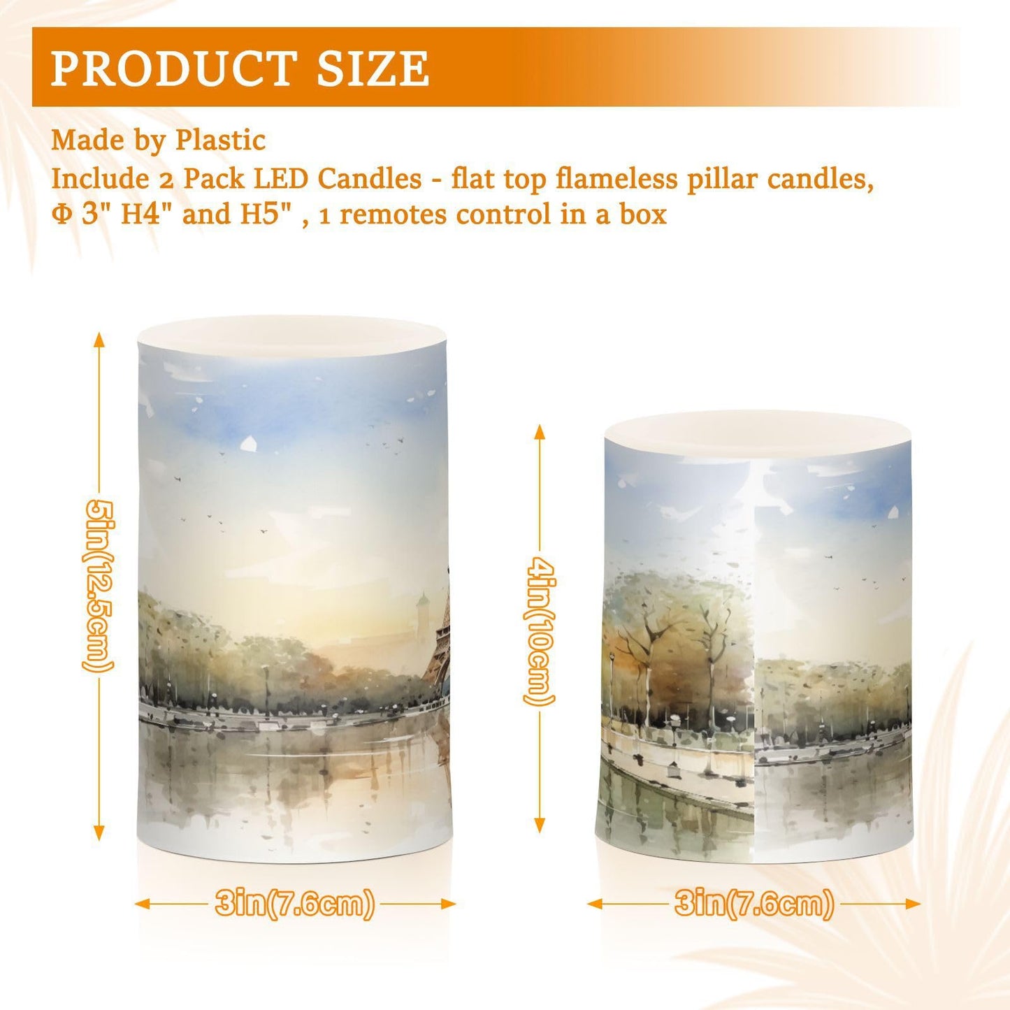 BOENLE Flickering Flameless Candles, Eiffel Tower Lake LED Candles with Remote Timer, Set of 2 Battery Operated Candle for Valentine Wedding Birthday