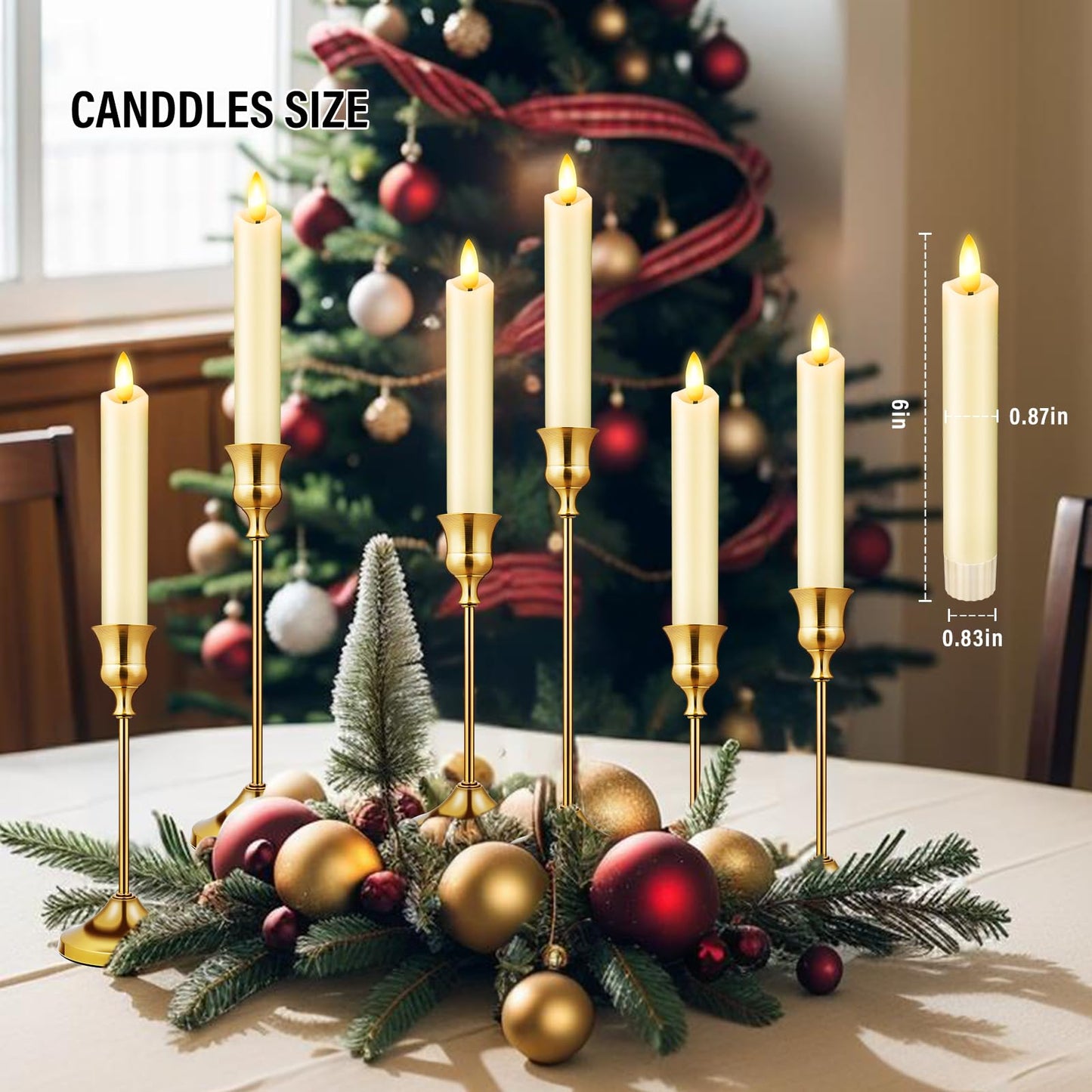 KSWING Upgraded Real Wax Short LED Flameless Taper Candles with Remote, 6 PCS Ivory Candlesticks Battery Operated 3D Flickering - 6" Realistic Fake Candle Sticks for Home/Wedding/Fireplace Xmas Decor