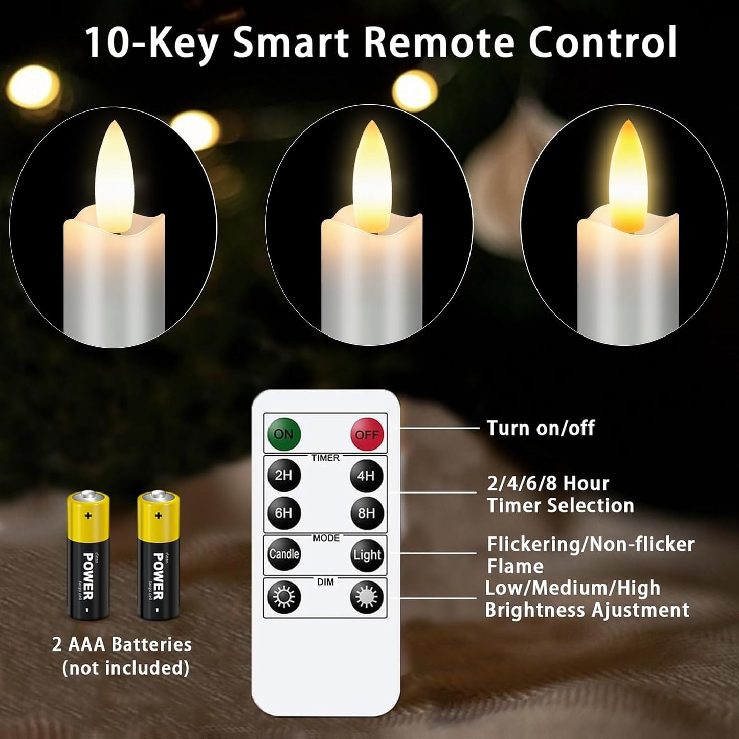 KSWING Upgraded Real Wax LED Flameless Grey Taper Candles with Remote, 6 PCS Candlesticks Battery Operated 3D Flickering - 9.6" Long Realistic Fake Candle Sticks for Home/Wedding/Fireplace Xmas Decor