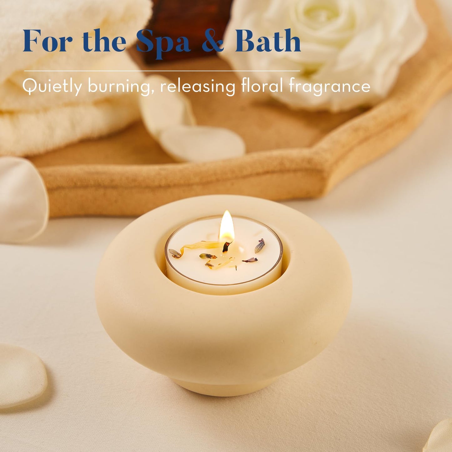 Crenovo Lavender Scented Tealight Candles with Dried Flowers, 4 Hours Non-Toxic Tea Lights, 100% Soy Wax Candles Bulk for Wedding, Spa, Bath, and Home Decor, 16 Pack