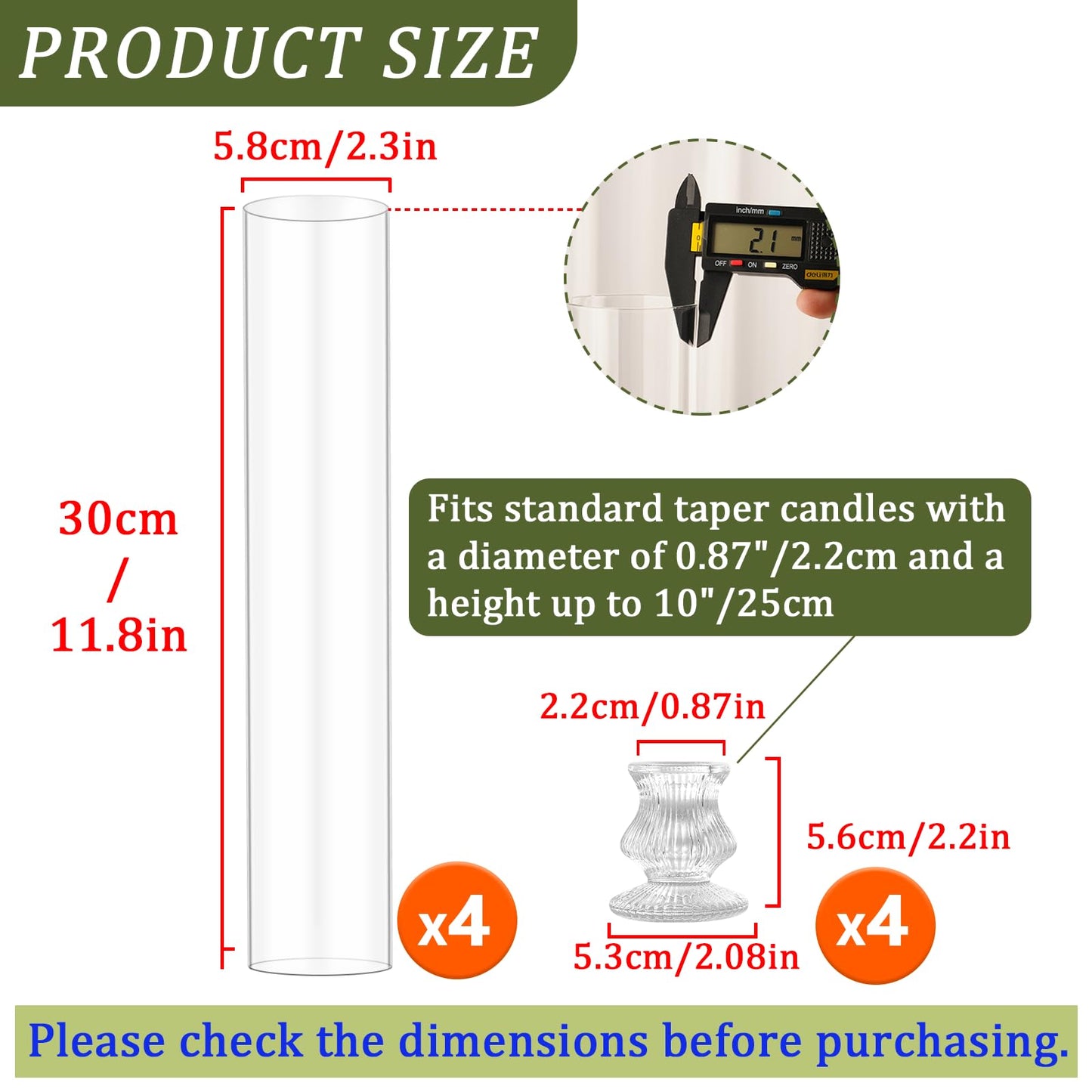 Hurricane Glass Candle Holders 4Pcs Fluted Candlestick Holders for Taper Candles with Cylinder Covers Crystal Candle Sticks Holder Decor for Wedding Birthday Christmas Table Decoration
