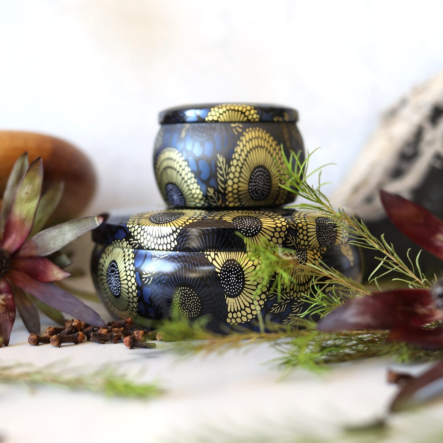 Voluspa Moso Bamboo, 3 Wick Tin Candle, 12 oz, 40 Hour Burn Time, Coconut Wax for Clean Burning, Handcrafted in the USA