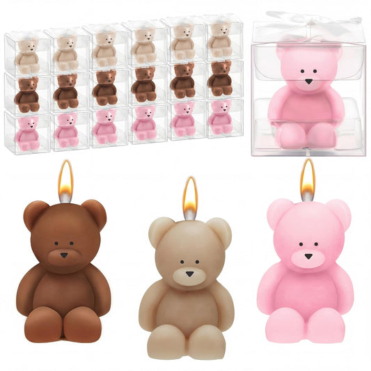 Dansib 50 Pcs Bear Baby Shower Candle Favors for Guest Bear Party Favors Baby Shower Candles Bulk for Gifts Party Decorations (Light Brown,Dark Brown,Pink)