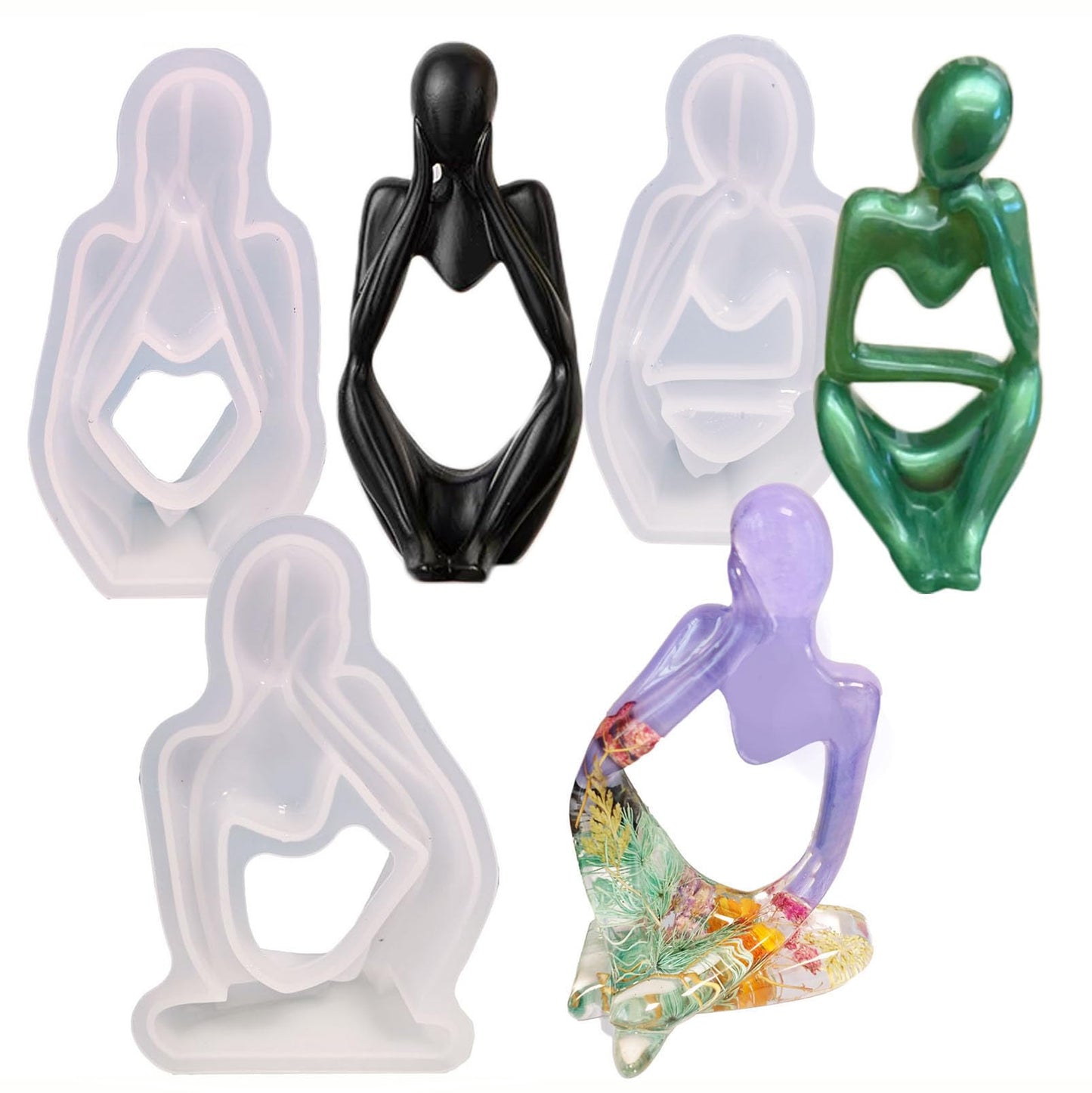 3 Set Thinker Statue Silicone Resin Mold Abstract Sculptures Figurines Decoration Office Desk Articles Ornaments Epoxy Silicone Casting Molds for Gifts, 3D DIY Making Decor Art Crafts