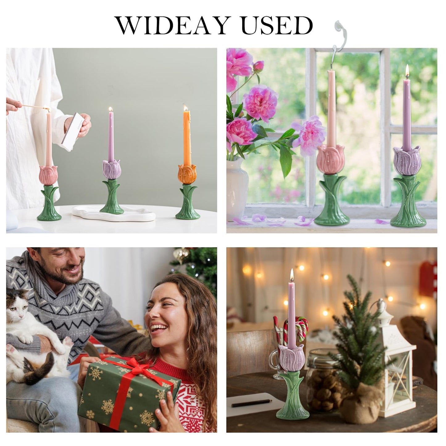 Ceramic Candlestick Holder， Candle Holder for Taper Candles,Incense, Santo Palo, Halloween Christmas Wedding Parties, Dining Room Home Decoration Display (Pink)