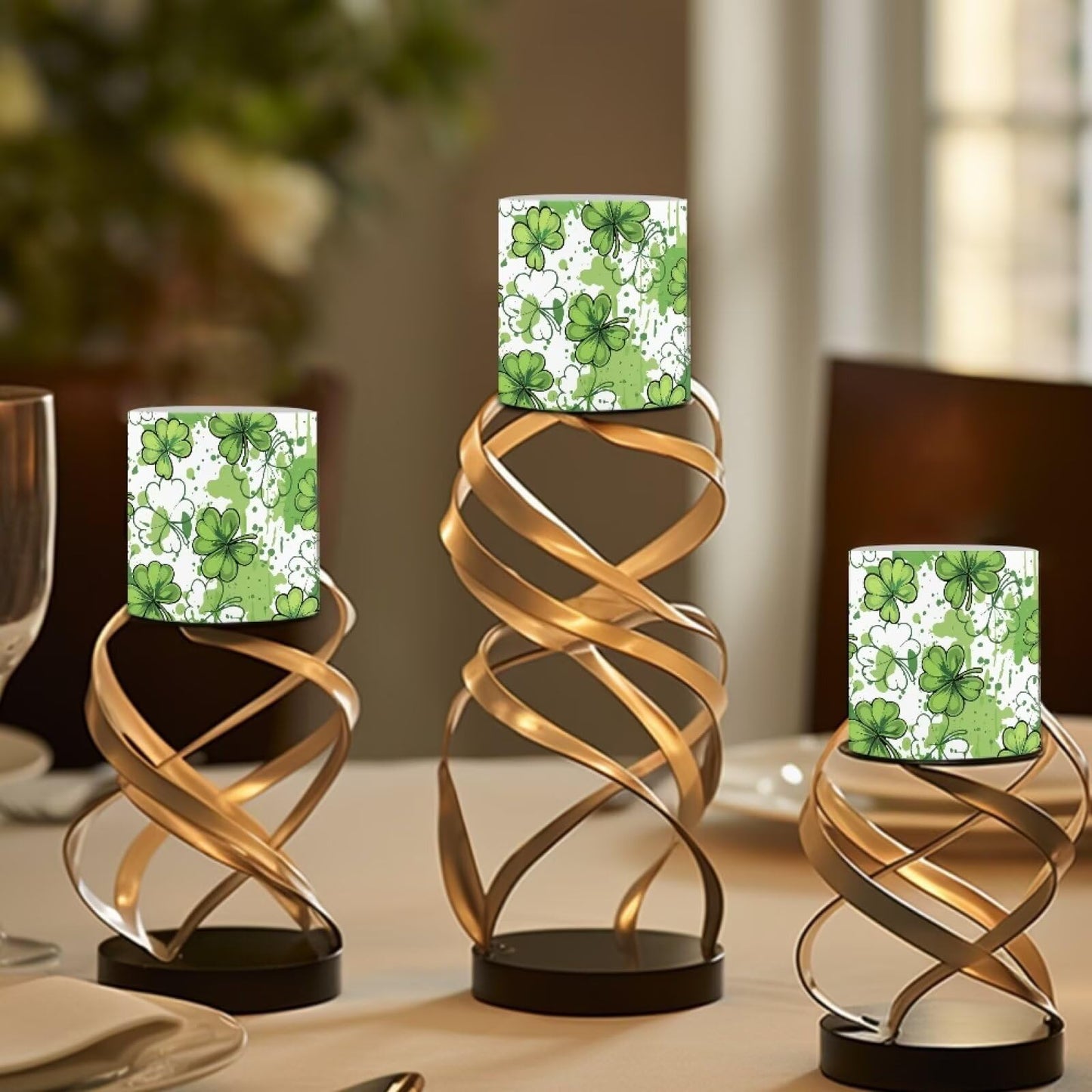 Merkmak Flickering Flameless Candles with Remote and Timer Battery Operated Candles for St Patrick's Day Shamrocks LED Pillar Tea Lights for Patio Porch Banquet Home Decorations