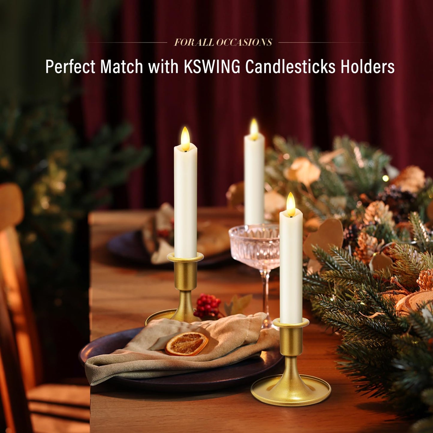 KSWING Upgraded Real Wax Short LED Flameless Taper Candles with Remote, 6 PCS White Candlesticks Battery Operated 3D Flickering - 6" Realistic Fake Candle Sticks for Home/Wedding/Fireplace Xmas Decor