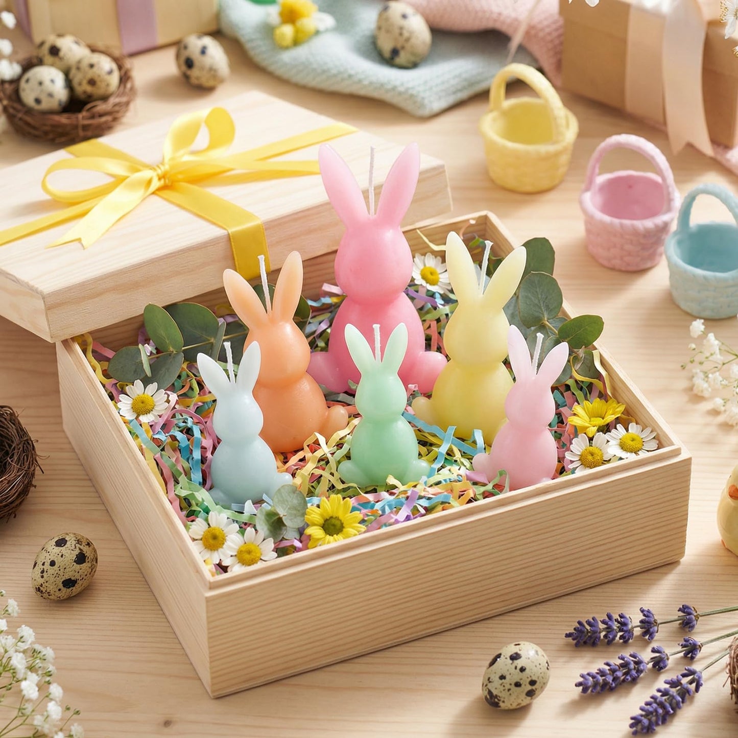 Lounsweer 6 Pcs Large Easter Bunny Candles Gift Set 3 Size Rabbit Shaped Unscented Votive Tea Lights Candles for Easter Spring Party Supplies Home Table Centerpieces Decor