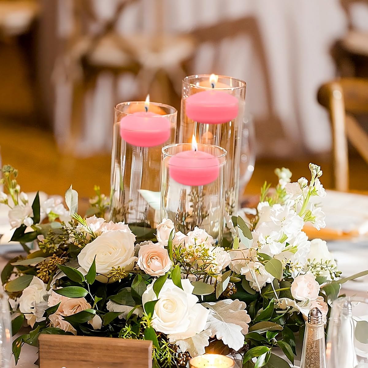 6 Hour 2 Inch Pink Floating Candles, Small Unscented Dripless Pool Water Wax Candles for Cylinder Vase, Centerpiece at Wedding, Party, Holiday, Valentine's Day, 24 Packs