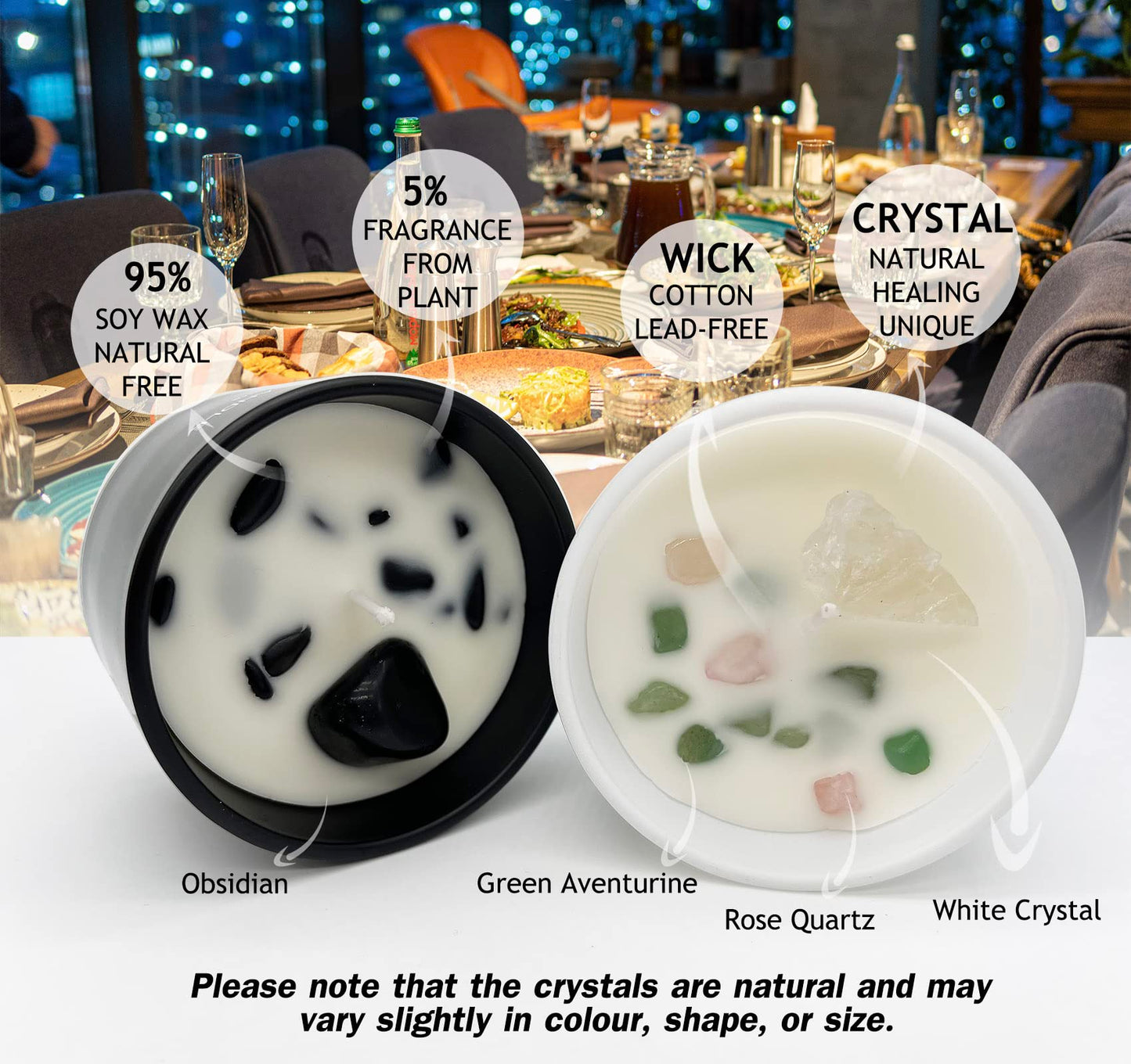 Healing Crystal Candles Chakra Jar Candle Soy Candle Gifts for Women Scented Candle Set 2 Pack Black and White