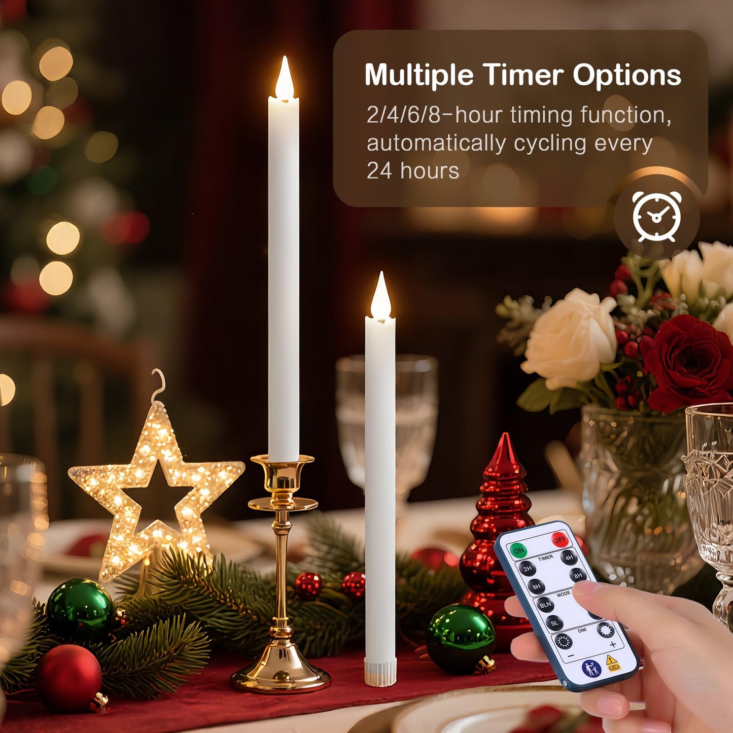 yunsheng 11 Inches Flameless Taper Candles Flickering with Remote & Timer, Set of 6 Battery Operated LED Window Candles, White Plastic LED Candlestick with 3D Wick for Christmas Wedding Home Decor