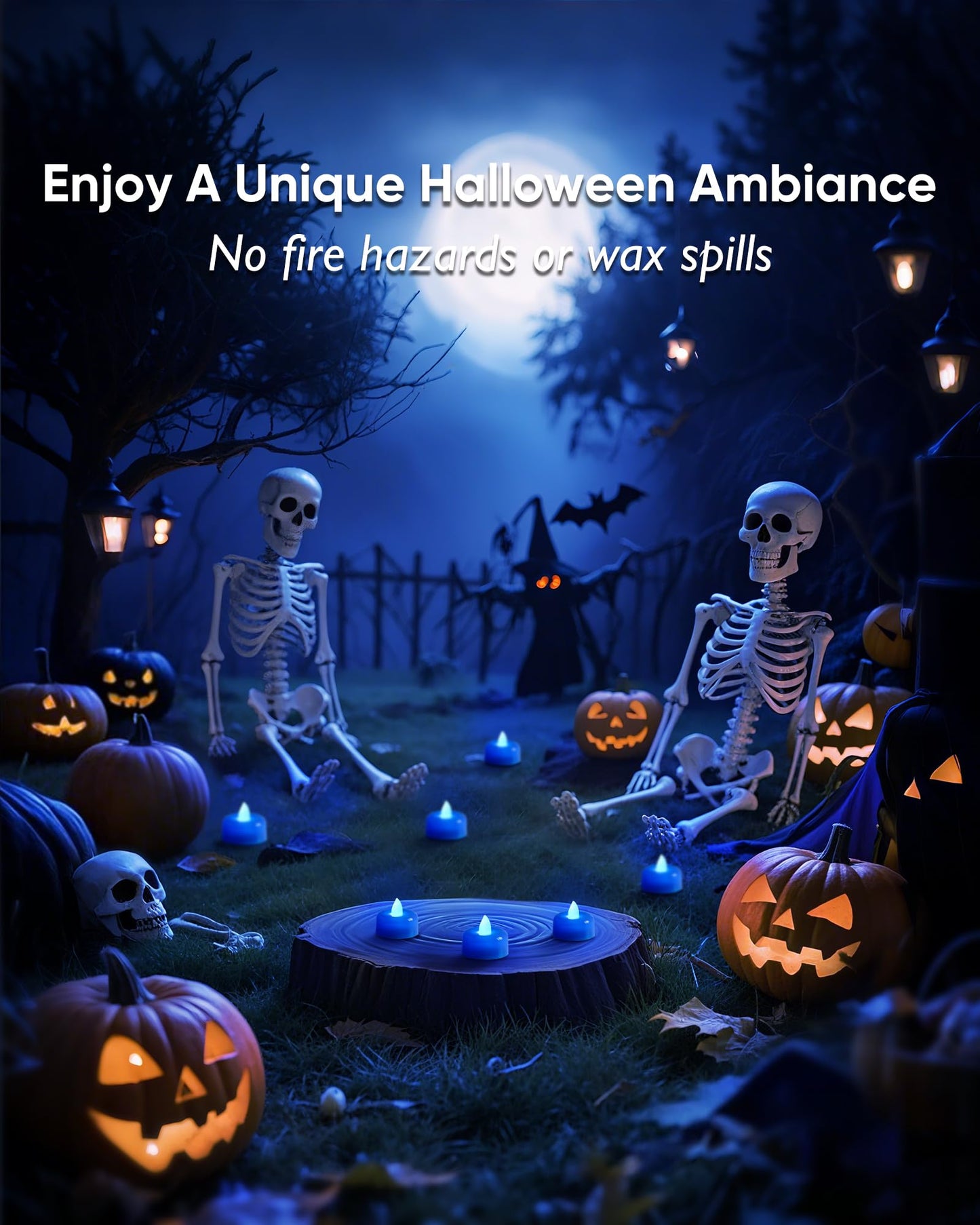 Amagic 24 Pack Blue Flameless LED Tea Lights Candles Battery Operated, Electric Fake Tealight Candles for Wedding, Table Centerpiece, Home Decor, Gift, Party, Halloween, Christmas, Proposal