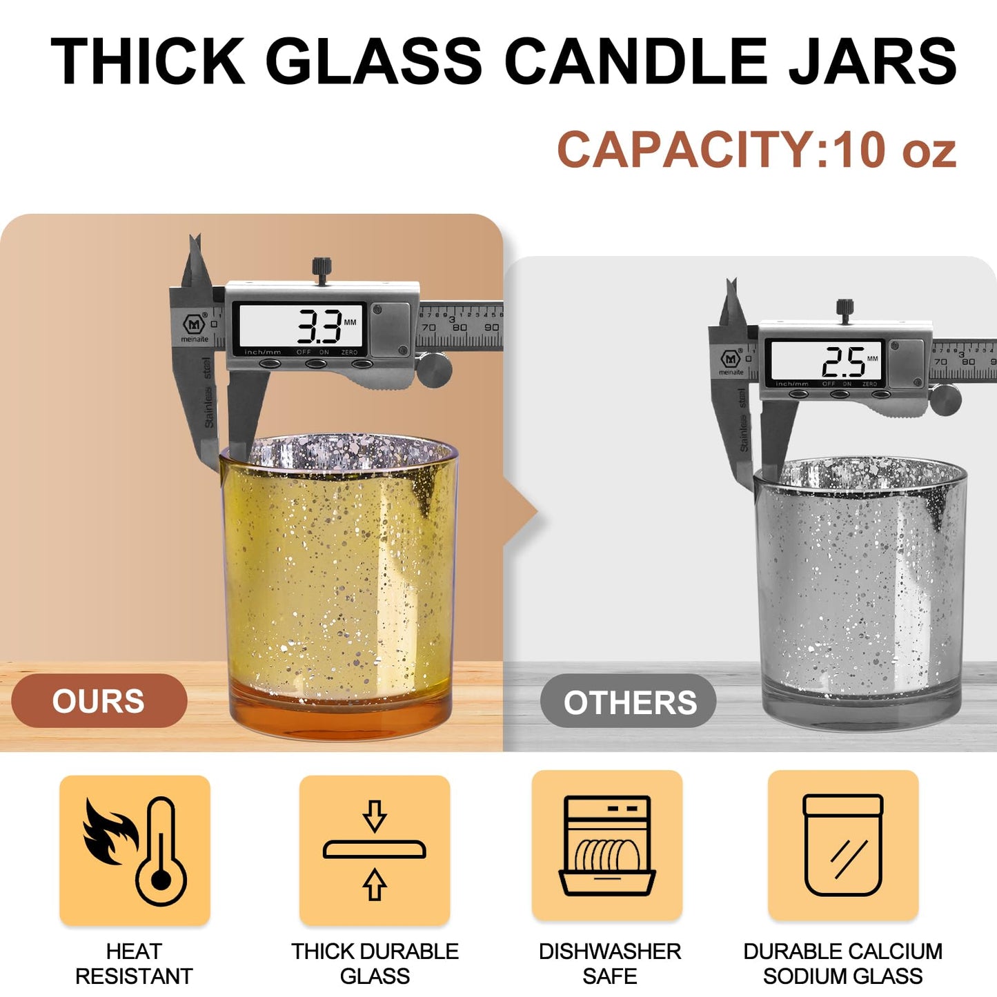 SHOWIN 10 OZ Thick Candle Jars for Making Candles 15 Pcs, Empty Jars with Wood Lids for Candle Making, Sample Container, Gold