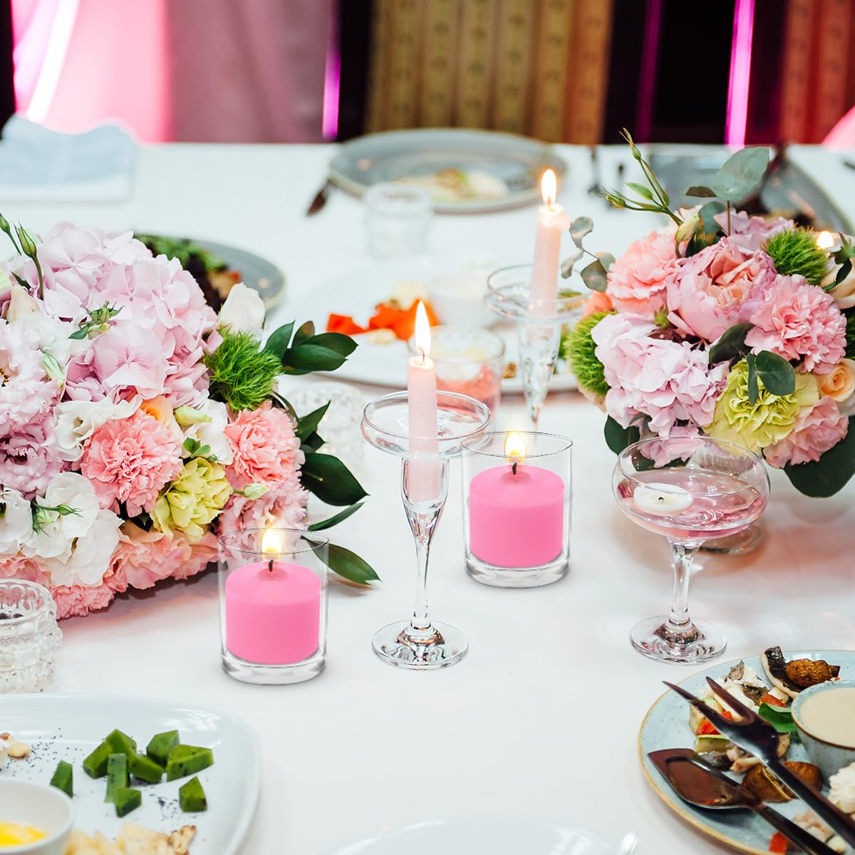 10 Hour Pink Votive Candles for Weddings Party Spa and Emergency, Set of 36 Unscented Bulk Candles for Restaurants and Home Decoration