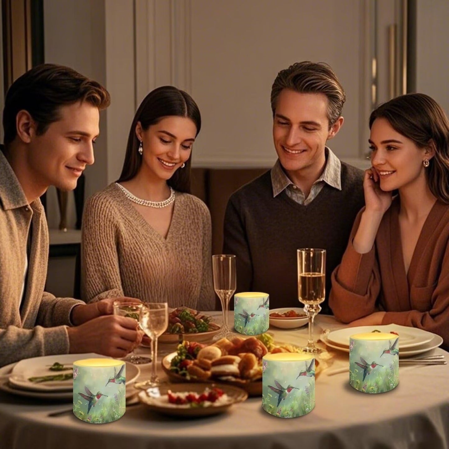Cozeyat Green Floral Hummimgbird Versatile LED Candles Set of 4 Battery Operated Flameless with Remote Timer Waterproof Dancing Flame for Table Patio Beach Home Decoration