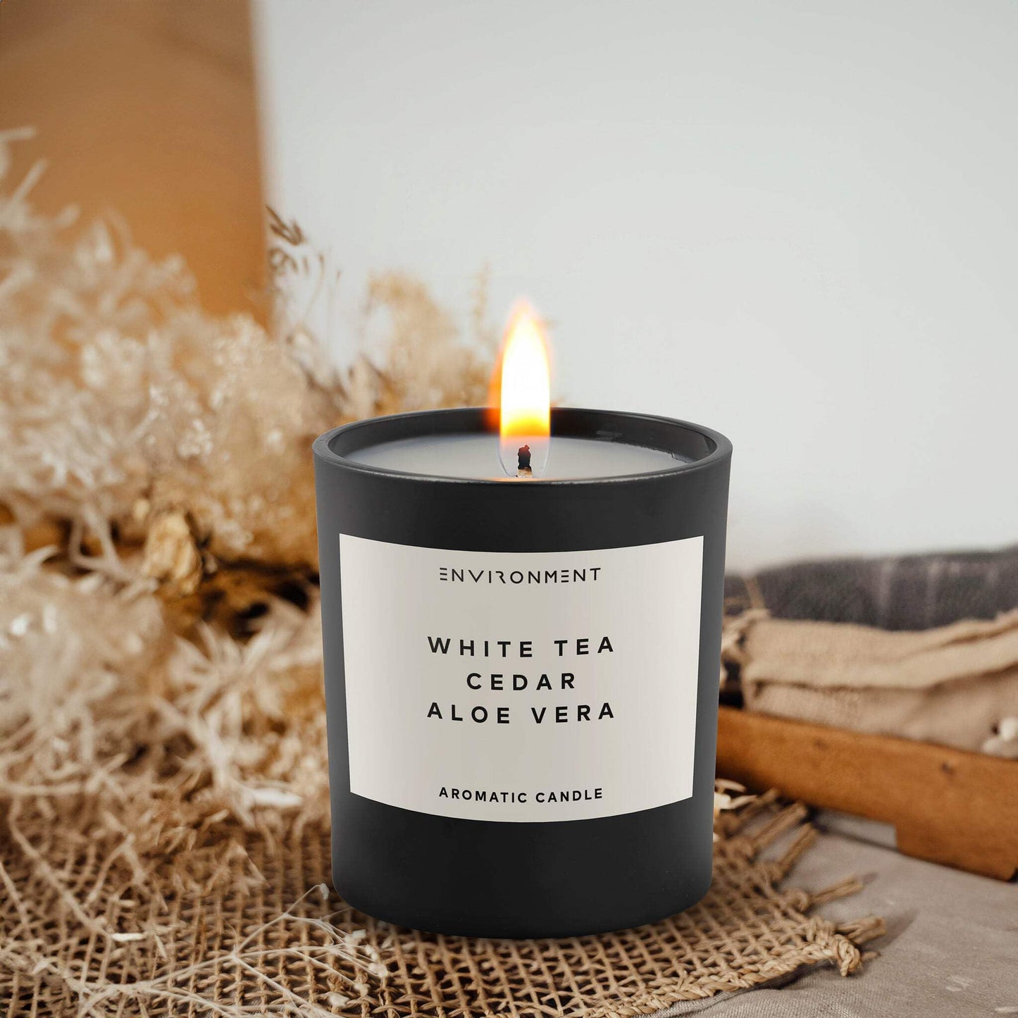 ENVIRONMENT Inspired by 5-Star Resort WSTN Candle, 8oz Luxury Coconut Apricot Wax Candles for Home (White Tea | Cedar | Aloe Vera) Home Fragrance Products, 1 Wick Candle, Vegan & Cruelty-Free