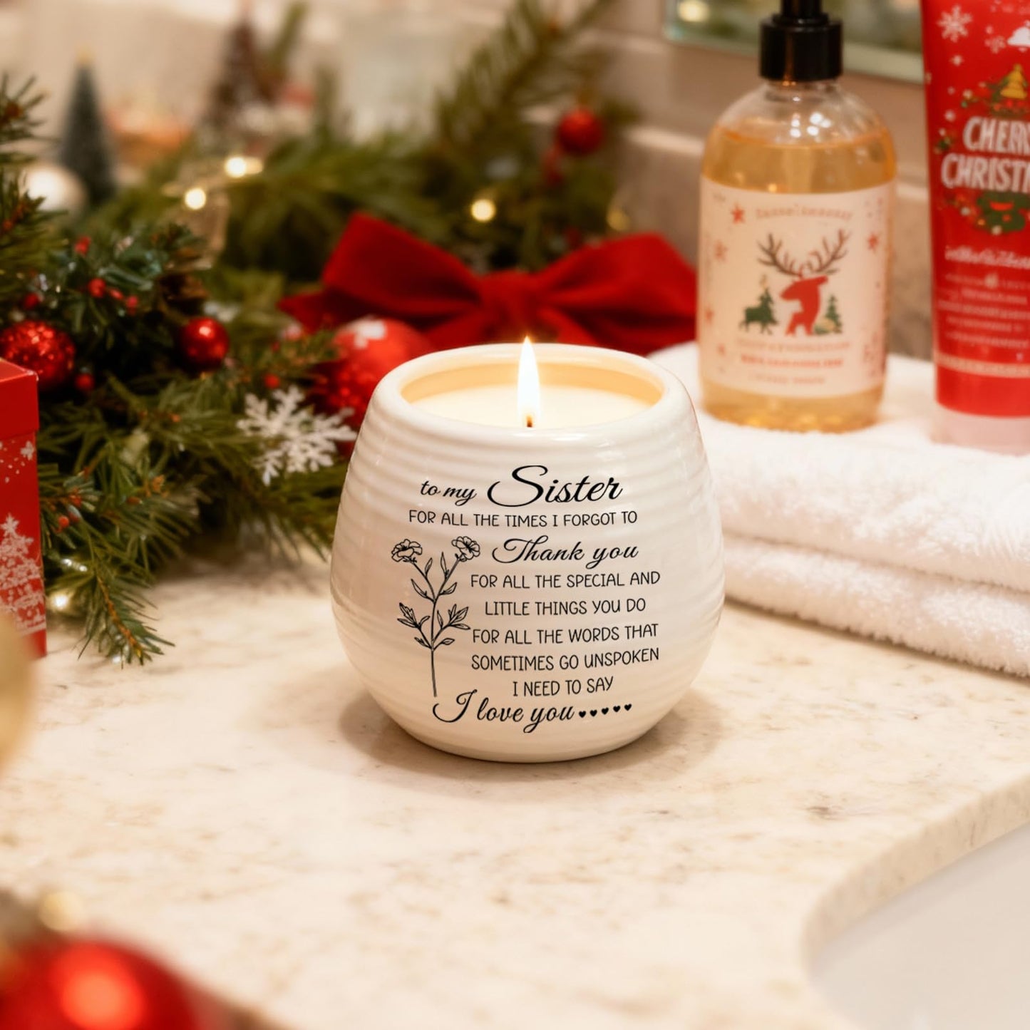 Sisters Birthday Gifts from Sister Brother, Sisters Candle 10Oz Sister Mothers Day Birthday Gifts, Thanksgiving, Thank You Gift, Soy Wax Lavender Scented Candle in Ceramic Jar Handmade