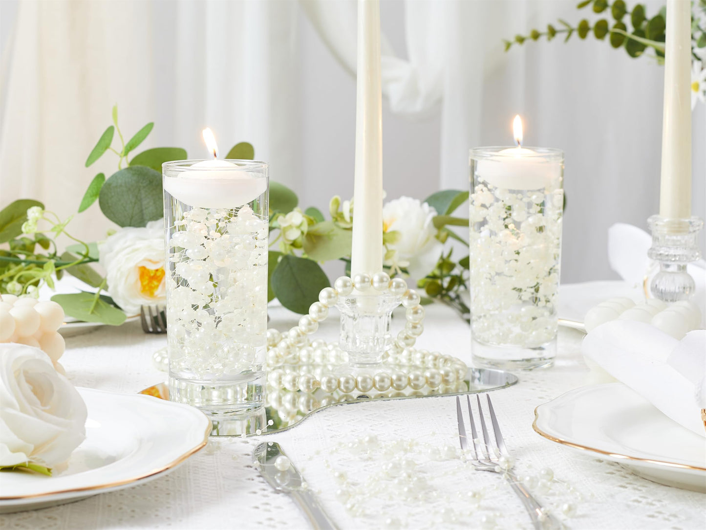 YATOJUZI 30 PCS Artificial Pearl String Beige Vase Filler Floating Pearls for Vases Centerpieces Faux Pearl Beads String Decorations Wedding Holiday Party Decor