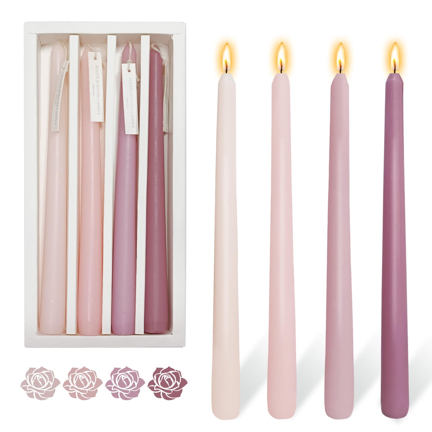 4 PCS Pink Taper Candles Rose Scented Long Pink Gradient Taper Candles Smokeless Candlesticks for Holiday Valentine's Decor Wedding Festival and Special Occasions,10 INCH