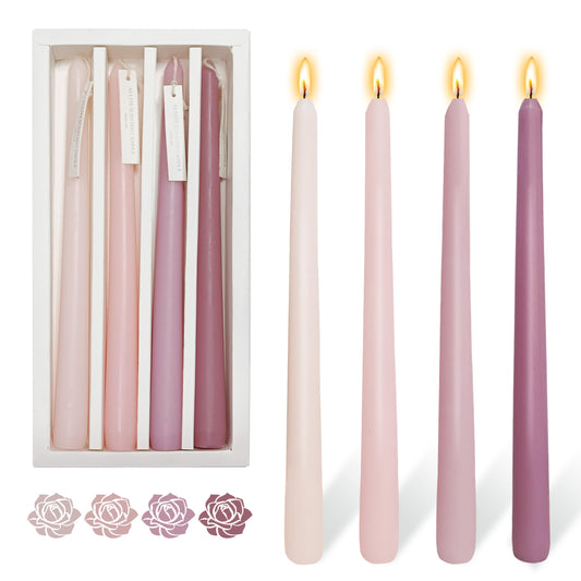 4 PCS Pink Taper Candles Rose Scented Long Pink Gradient Taper Candles Smokeless Candlesticks for Holiday Valentine's Decor Wedding Festival and Special Occasions,10 INCH