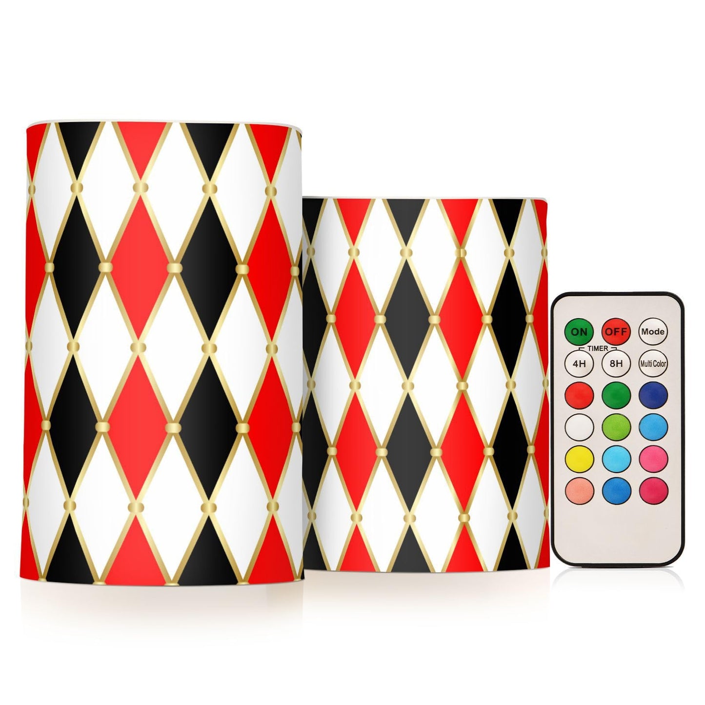 Flameless Candles Battery Operated Red Gold White Harlequin Flickering Led Pillar Candles With Remote Control Vintage Buffalo Check Plaid Colour Changing Warm Light Candles For Wedding Halloween Chri