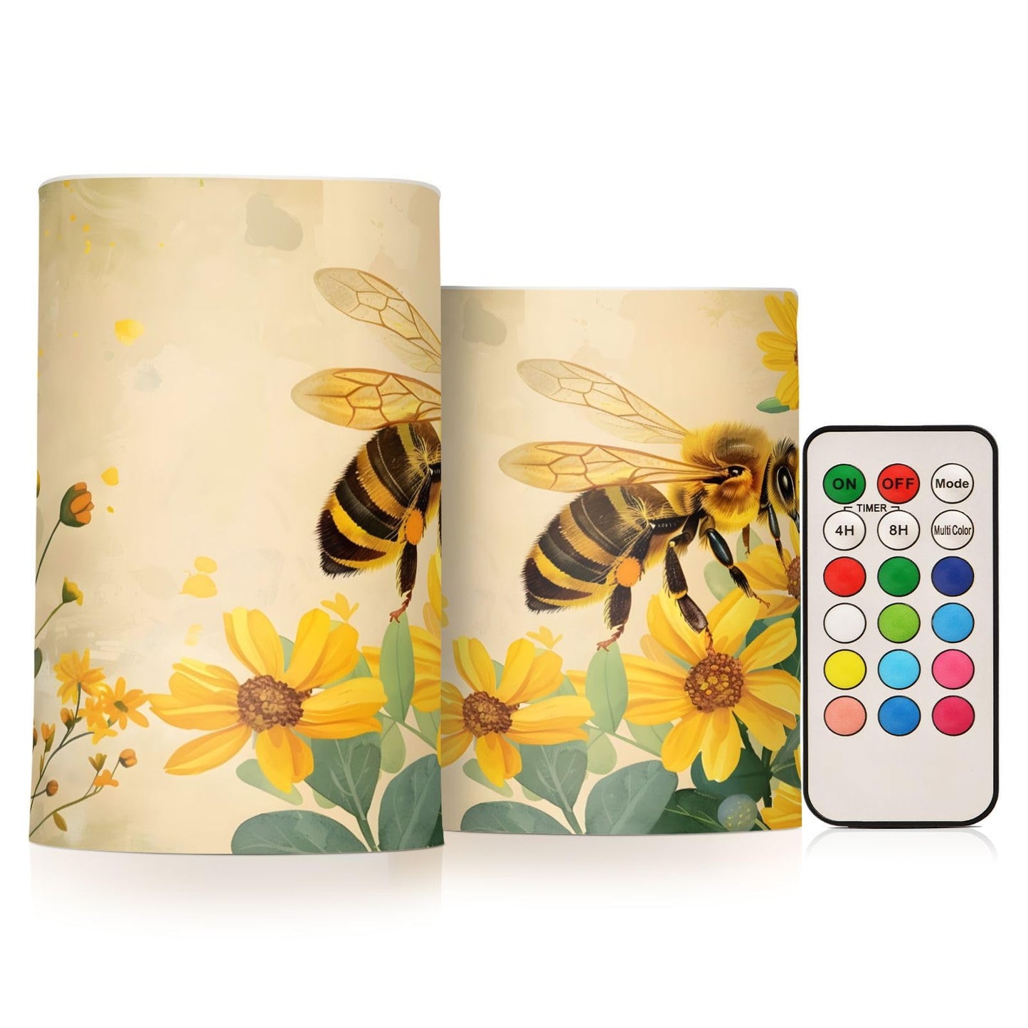 ALAZA Honey Bee Sunflower Flameless Candles Flickering LED Candles with Remote Timer Battery Operated Pillar Candles Set of 2 for Dinner Holiday Decor