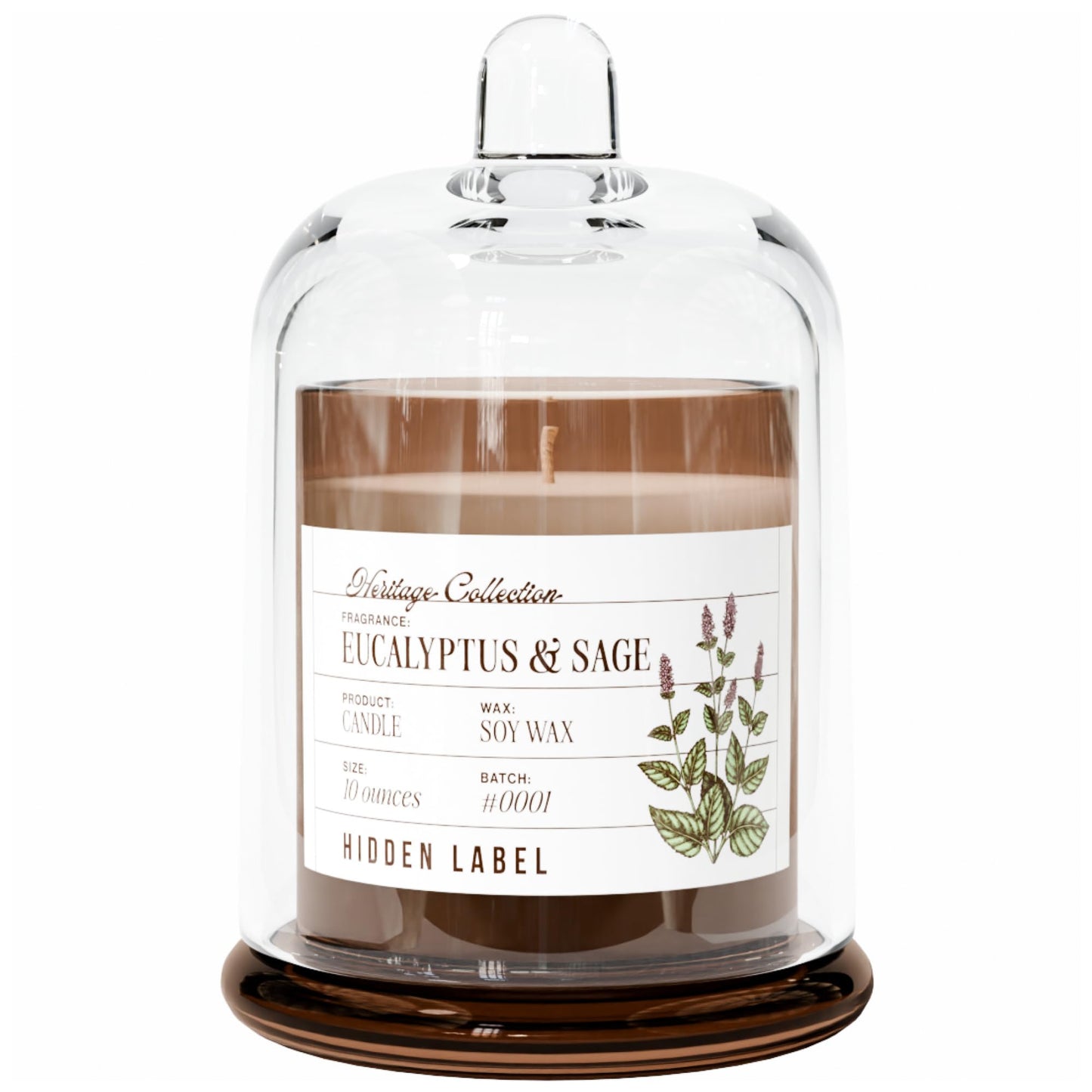 Eucalyptus & Alpine Sage Candle, 10oz Non Toxic Soy Candle in Clear Bell Jar, 55-Hour Clean Burn | Mountain Fresh Aromatherapy, Laboratory Aesthetic Home Décor, Luxury Gift for Clean Living