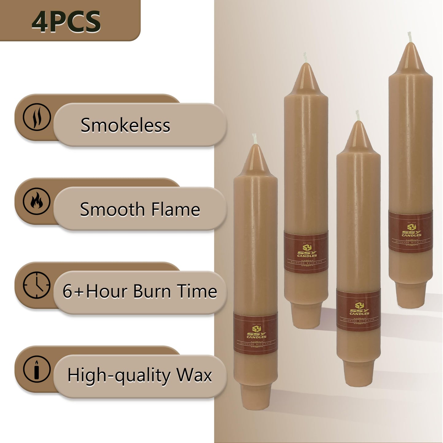 Taper Candle Smokeless Brown Tapered Candles 7 INCH Unscented Candle Sticks Cute Odorless Candles Easter Taper Candlestick for Home Dinner Wedding Party Women