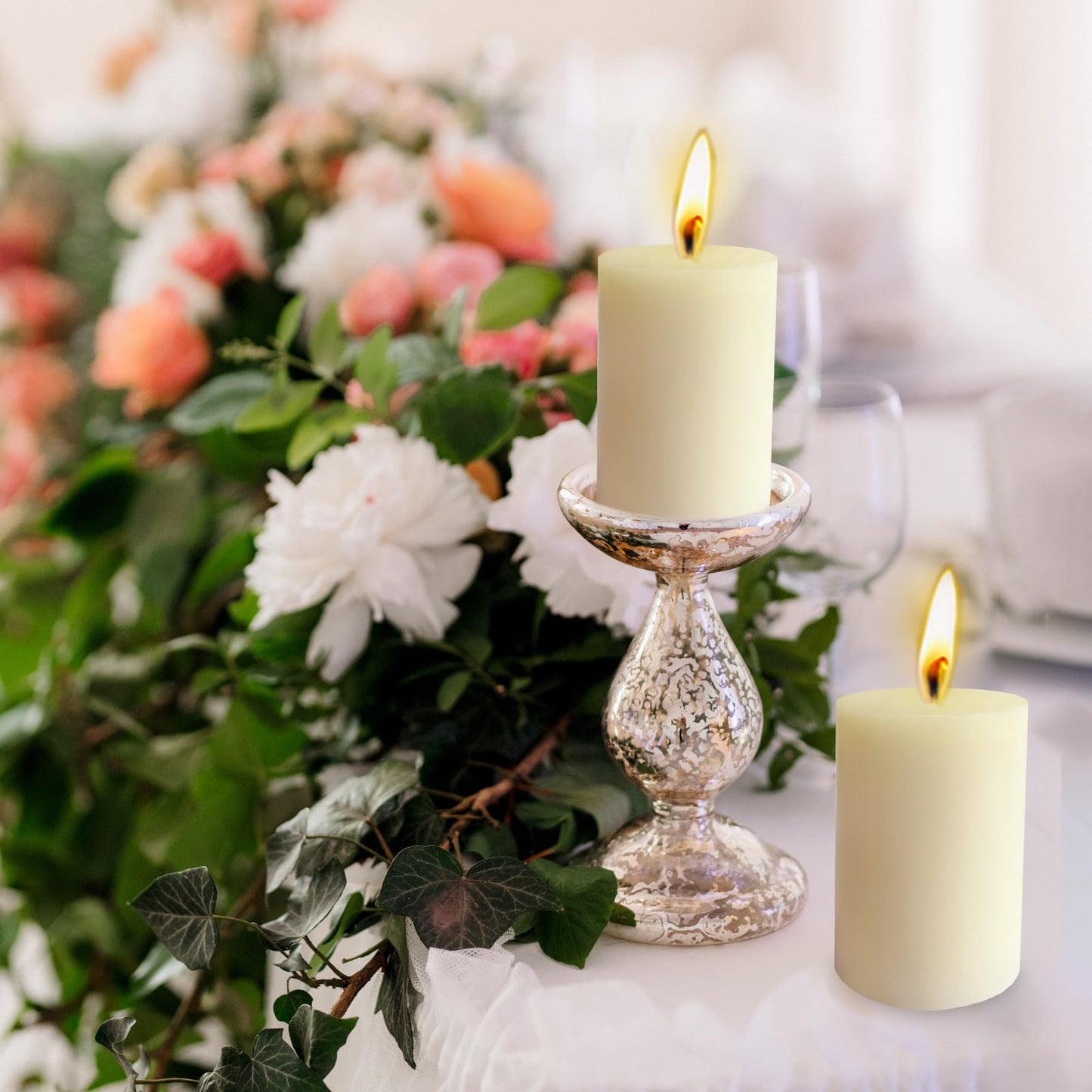 6 Pack 2x3 inch Pillar Candles, Ivory Unscented Votive Candle for Celebration Home Decoration, Dripless and Long Burning Time