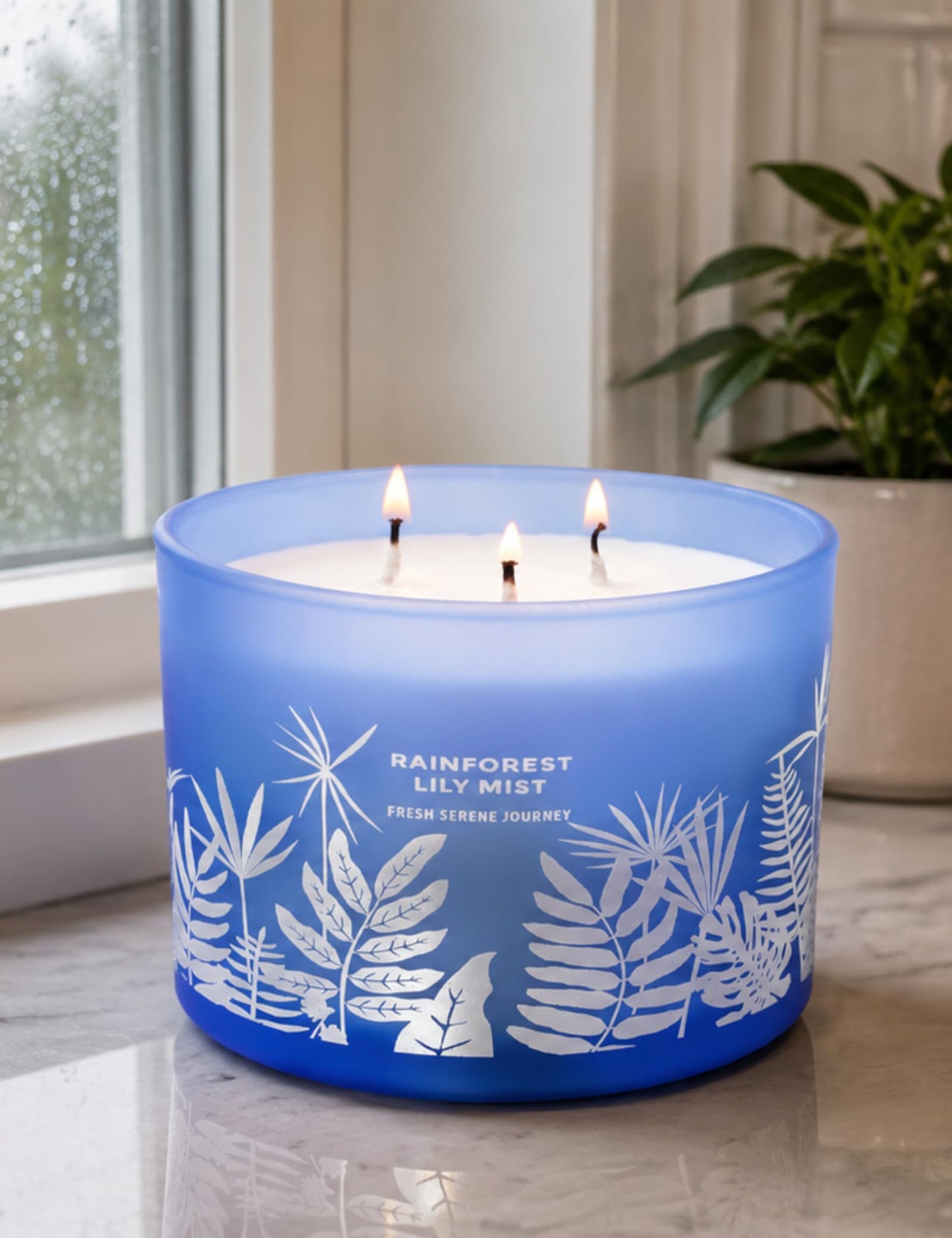 Large 3 Wick Scented Soy Candle for Home | Rainforest Lily Mist | 14.5oz Aromatherapy Spa Candle | Fresh Rain, Lily of the Valley, Jasmine & Cedarwood | Clean Burn Long Lasting | Gift for Women & Men