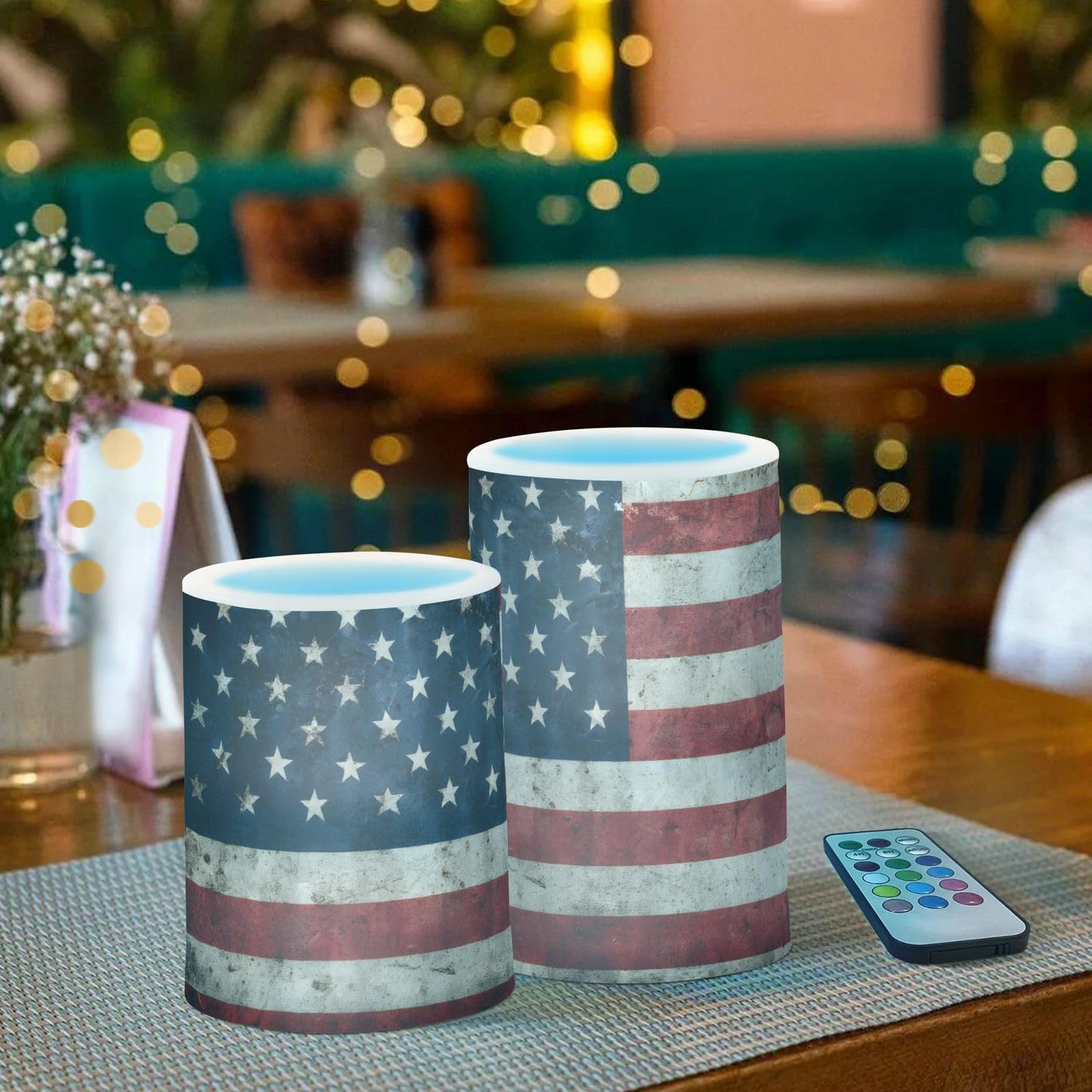 panksolu Flickering Flameless Candles, American Flag Patriotic LED Candles with Remote Timer, Battery Operated Candle for Valentine Wedding Halloween Christmas Decor - Set of 2