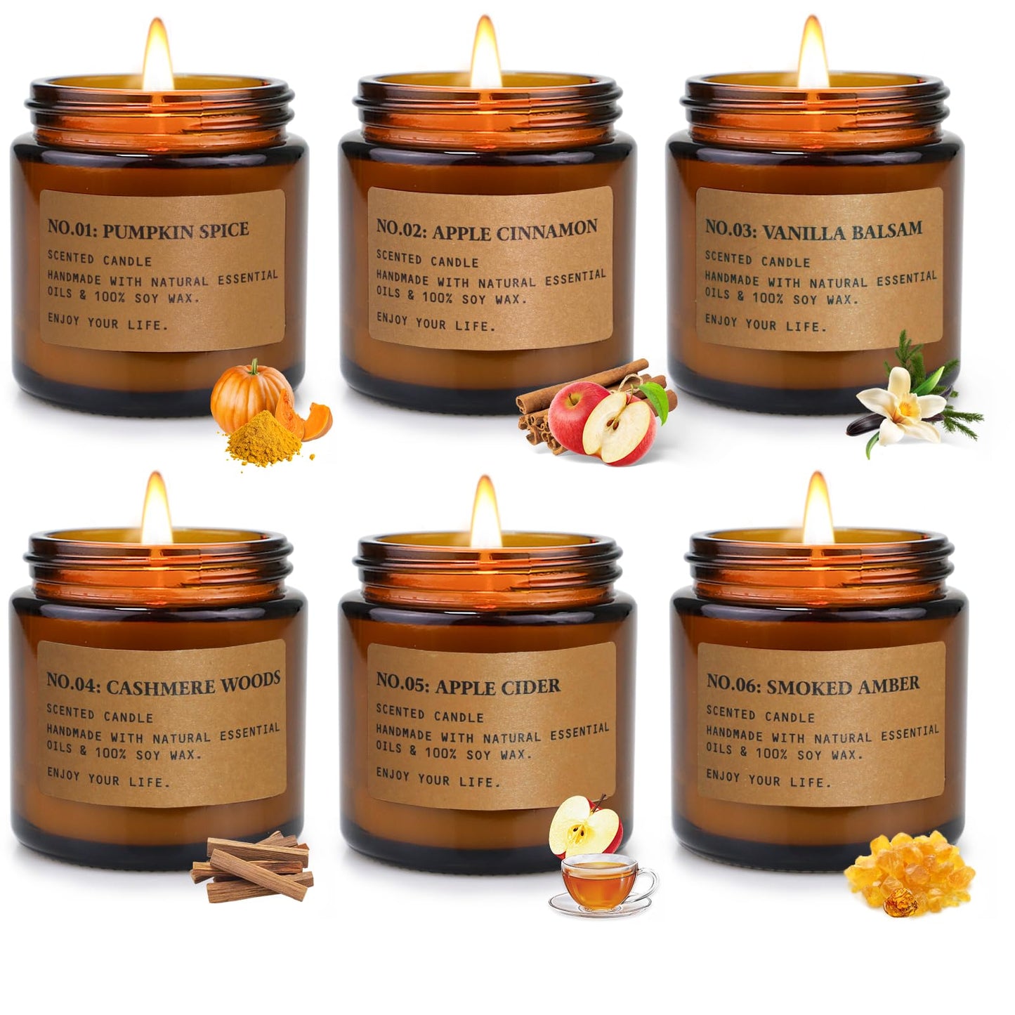 Candles for Home Scented, 6 x 3.5 oz Soy Wax & 150 Hours Long Lasting Fall Candles, Gifts for Women Birthday Thanksgiving Day Merry Christmas