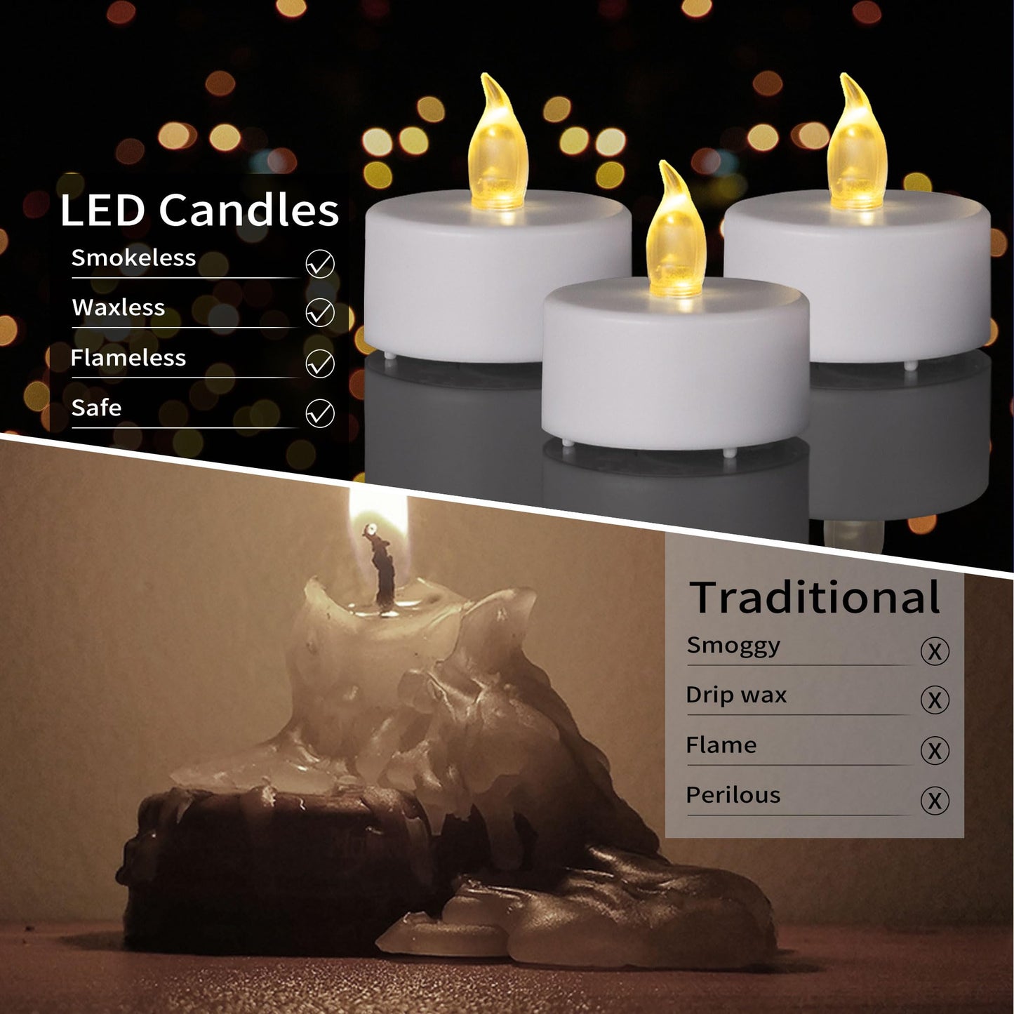 LED Tea Light Flameless Candles with Remote Control Flickering Tealight Long Lasting, Battery Operated with Timer for Halloween Home Decoration Seasonal &Festival Celebration WarmYellow (24pcs)