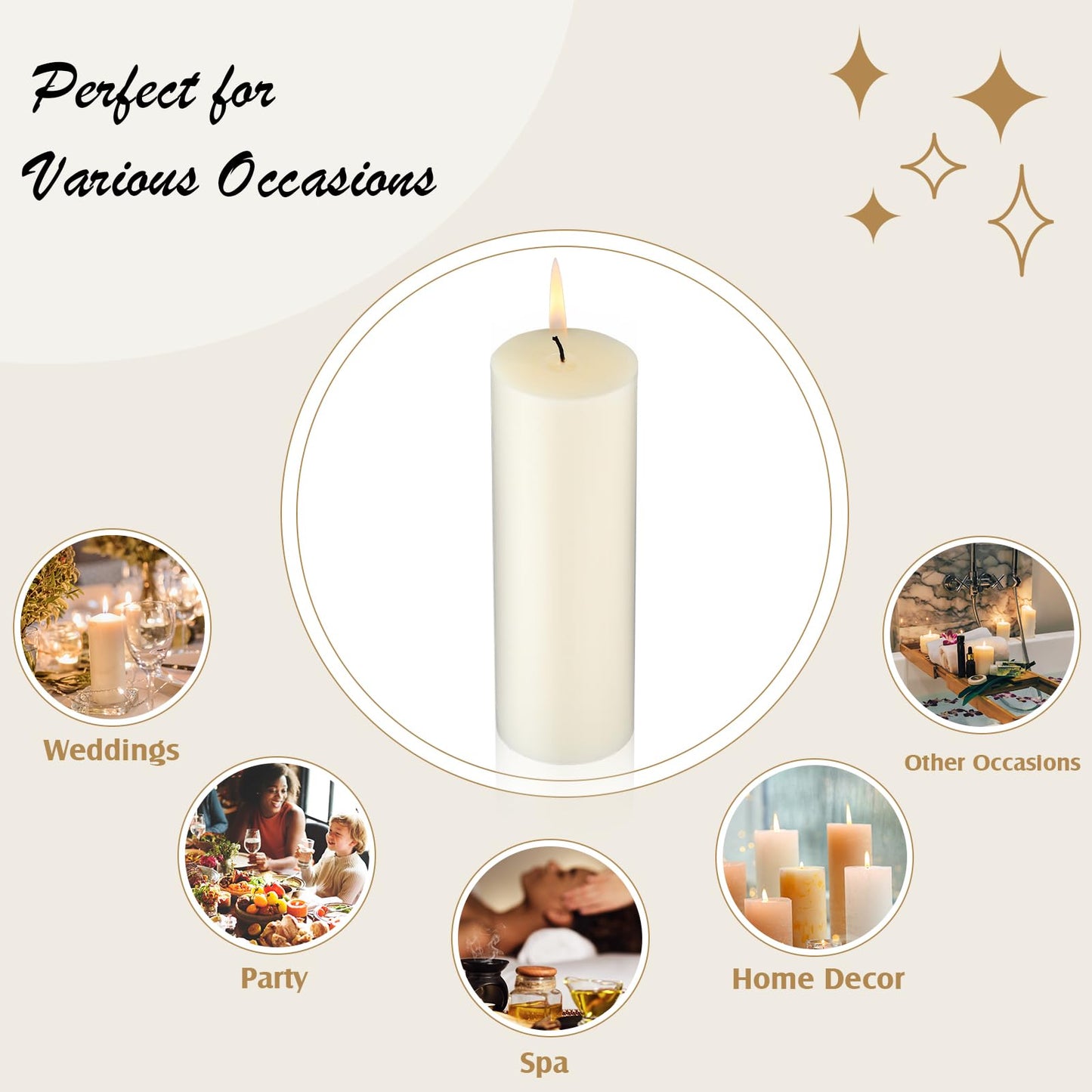 Lounsweer 12 Pack Ivory Pillar Candles Bulk Large Unscented Paraffin Wax Long Lasting Candles Clean Burning Supplies for Home Decor Wedding Party Dinner Bath Spa(2 x 6 Inch)